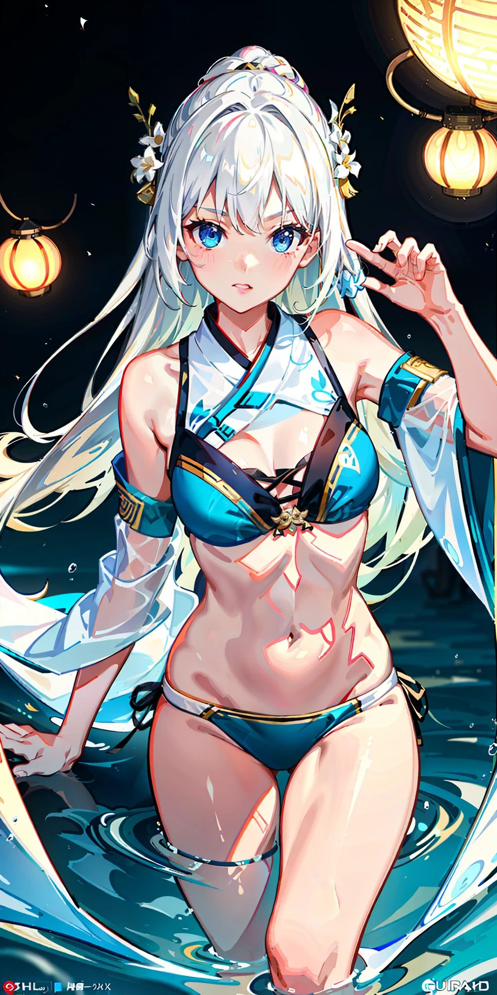 1girll, (Hanfu), with light glowing, side-lighting, Wallpapers,(Bikini swimwear)(The picture is exquisite)(4K Ultra HD)