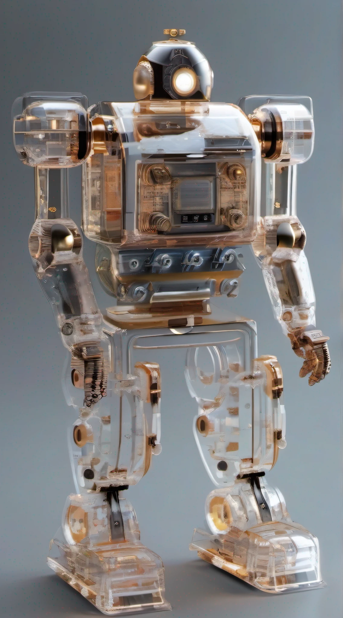 Fully transparent robot, design conceitual, Premiado, policarbonato, Pcb, Fios, electronics, fully visible mechanical components