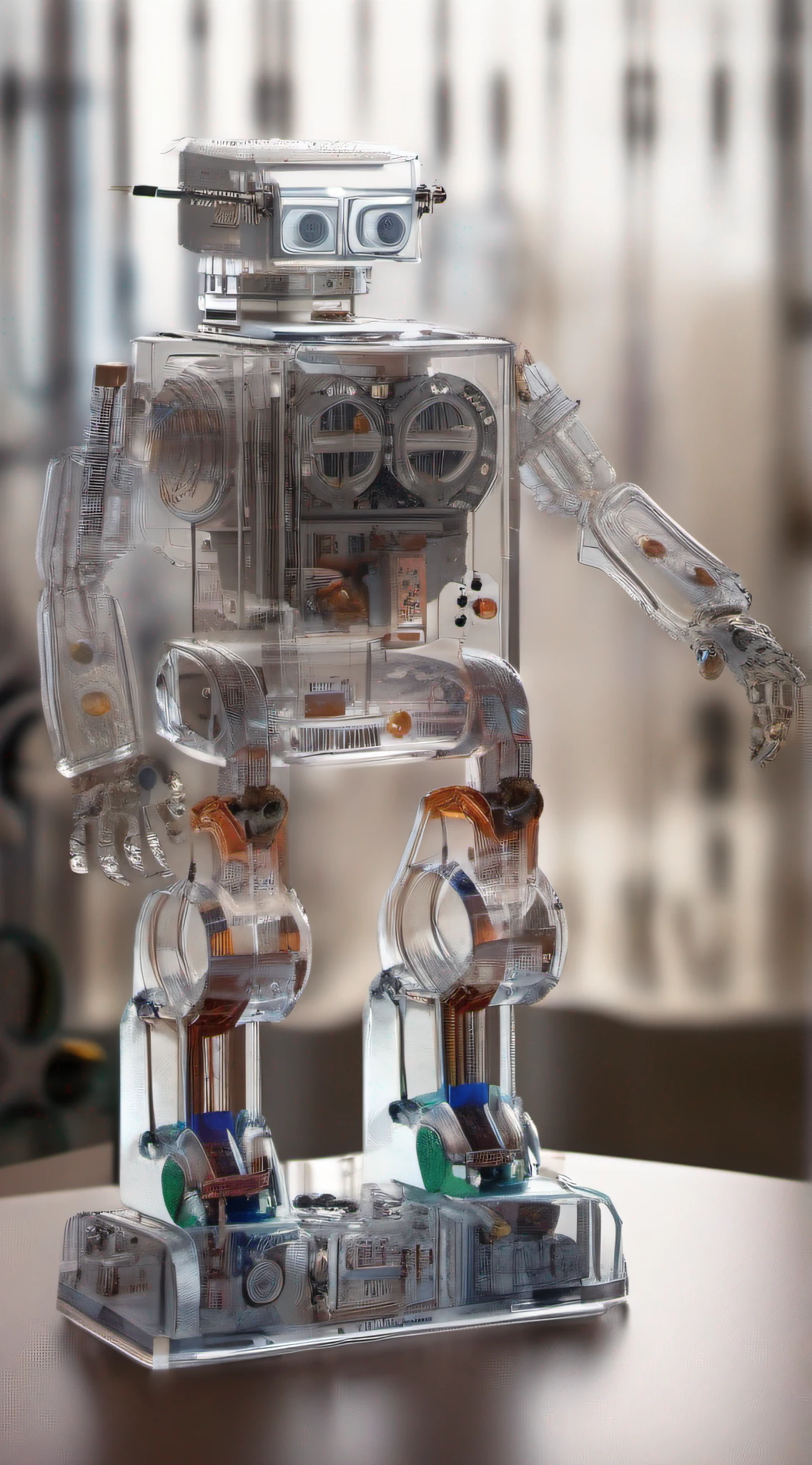 Fully transparent robot, design conceitual, Premiado, policarbonato, Pcb, Fios, electronics, fully visible mechanical components
