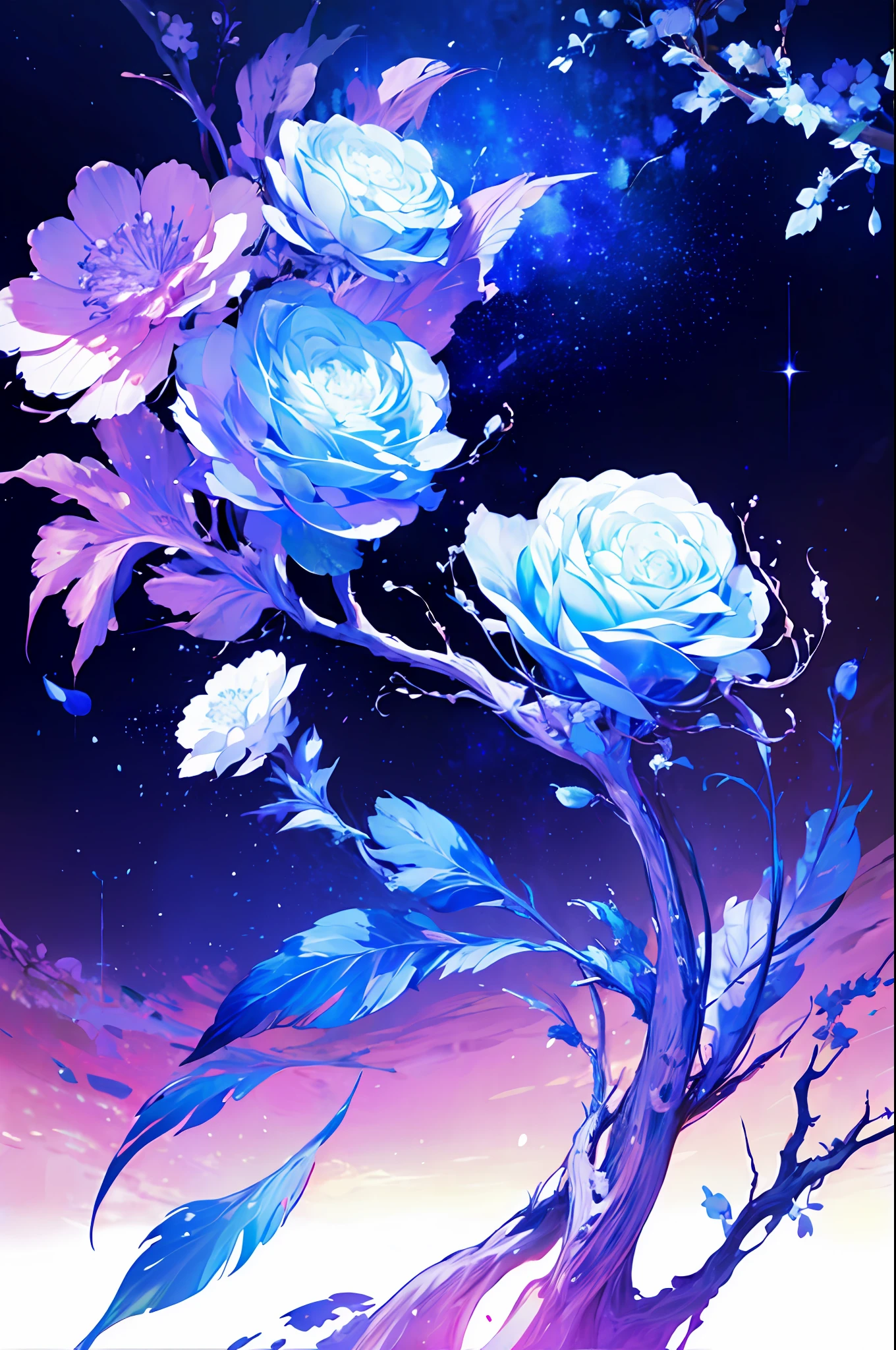 A universe with stars,The Big Bang of Stars,energy sphere,glass flowers,chinesedragon