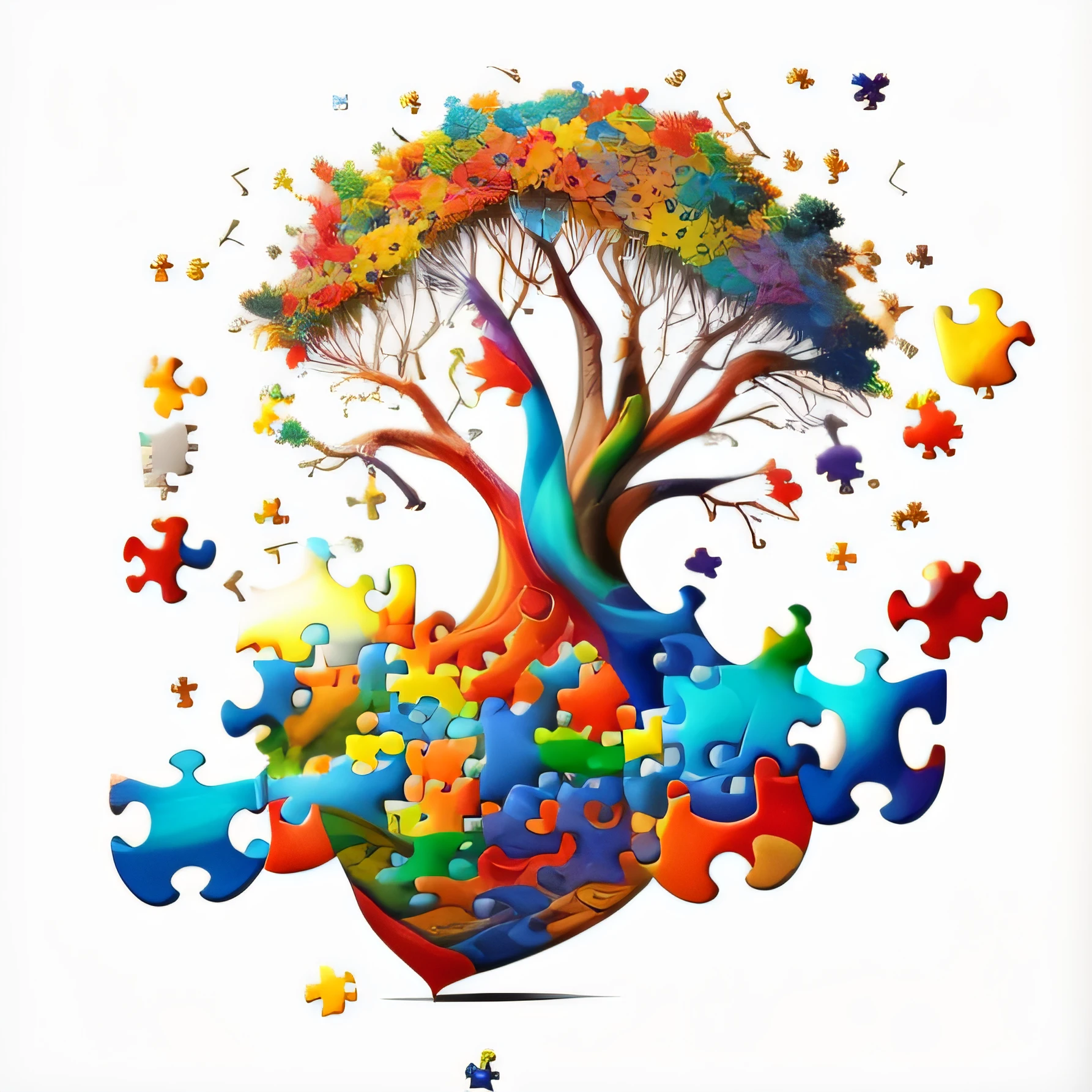 a closeup of a tree made of puzzle pieces with a black background, Puzzle art, Imagem colorida, Tree of life brains, intrigante, puzzle, a jigsaw puzzle, imagem colorida, wizarding world. colorido, Altamente intrincado em technicolor, Directed by: Marie Bashkirtseff, Gotejamento HD colorido, Directed by: Eugeniusz Zak