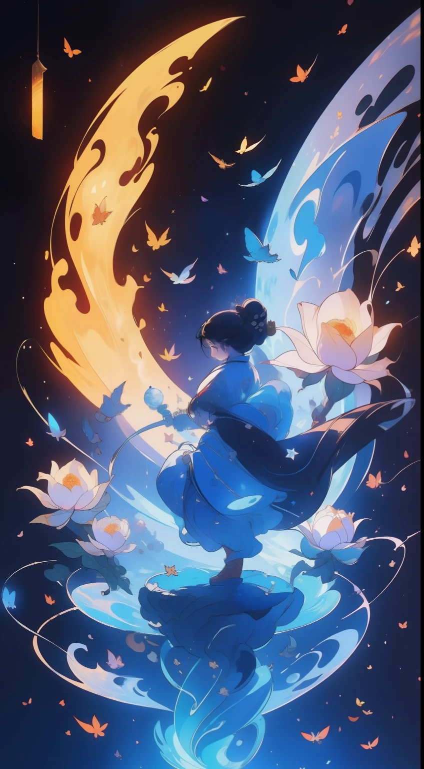 A universe with stars,The Big Bang of Stars,energy sphere,glass flowers,chinesedragon,themoon