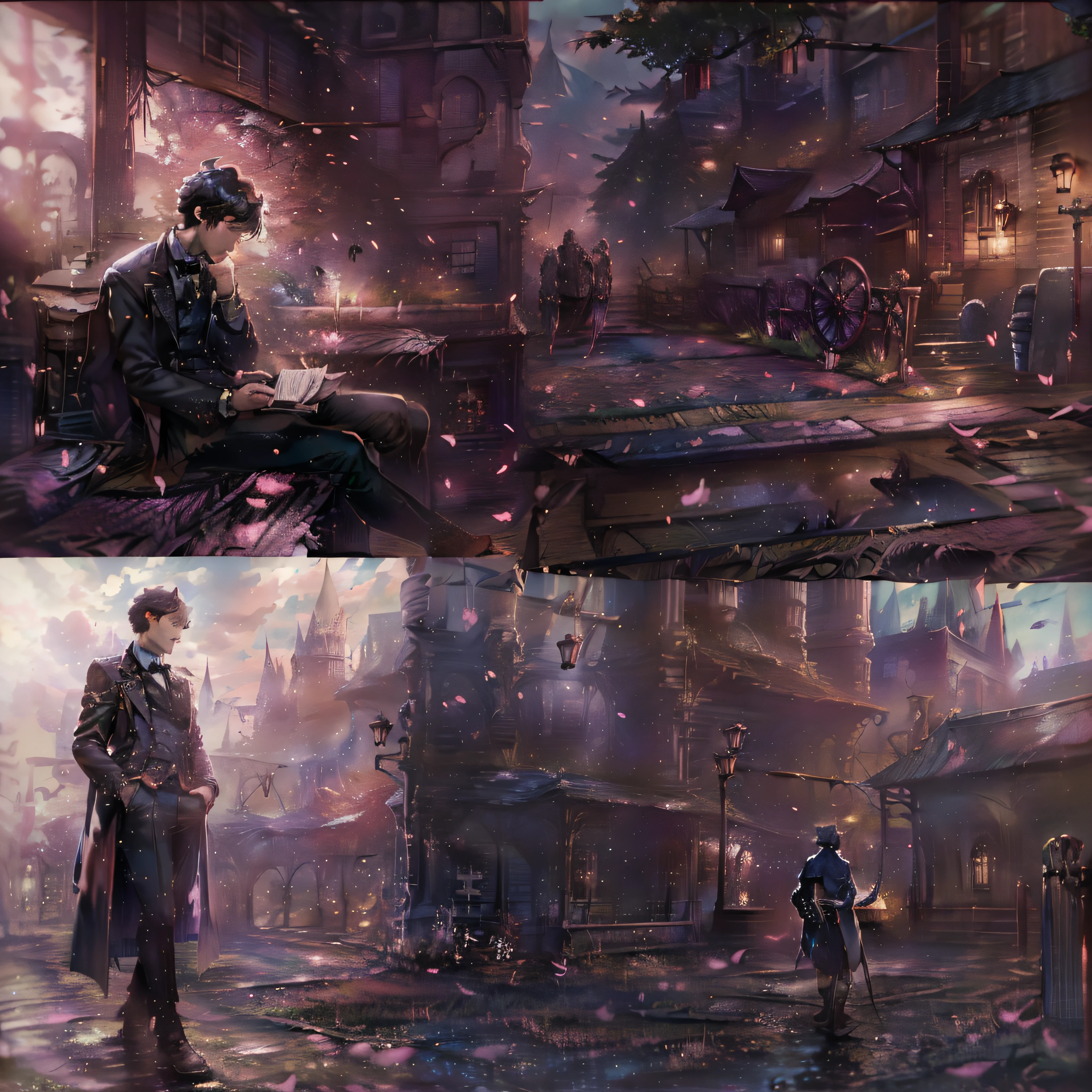masterpiece、Melancholy young man、Poor figure、tense look、fine lines、Young man in withered black suit、Chon Broad Hut、1a person々youthfulness、Landscape with rusty shades、20Century London、Sherlock Holmes & The city of London where John Watson played an active role、Victorian、RAW photo of a landscape、detaile、Photorealsitic、hyper realistic photography、8K UHD、Digital SLR、Soft lighting、hightquality、film grains、FujifilmXT3、(masterpiece)、Human perspective、People's eye level、masterpiece、top-quality、Highly elaborate CG Unity 8K wallpapers、an oil painting、awardwinning photo、Bokeh、depth of fields、nffsw、bloom、chromatic abberation、Photorealsitic、Very detailed、art stations、Trending on CGSociety、Convoluted、high details、Dramatic、Volumetric lighting、artwork in the style of guweiz, guweiz masterpiece, guweiz on pixiv artstation, guweiz, guweiz on artstation pixiv, by Yang J, in the art style of bowater, loish and wlop
