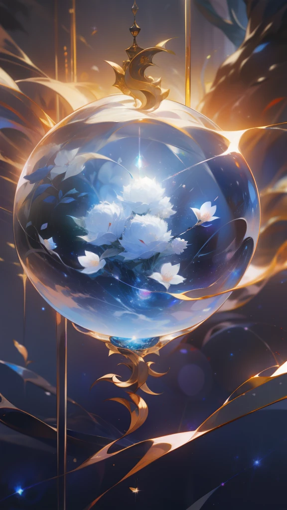 A universe with stars，The Big Bang of Stars，energy sphere，glass flowers，chinesedragon，themoon