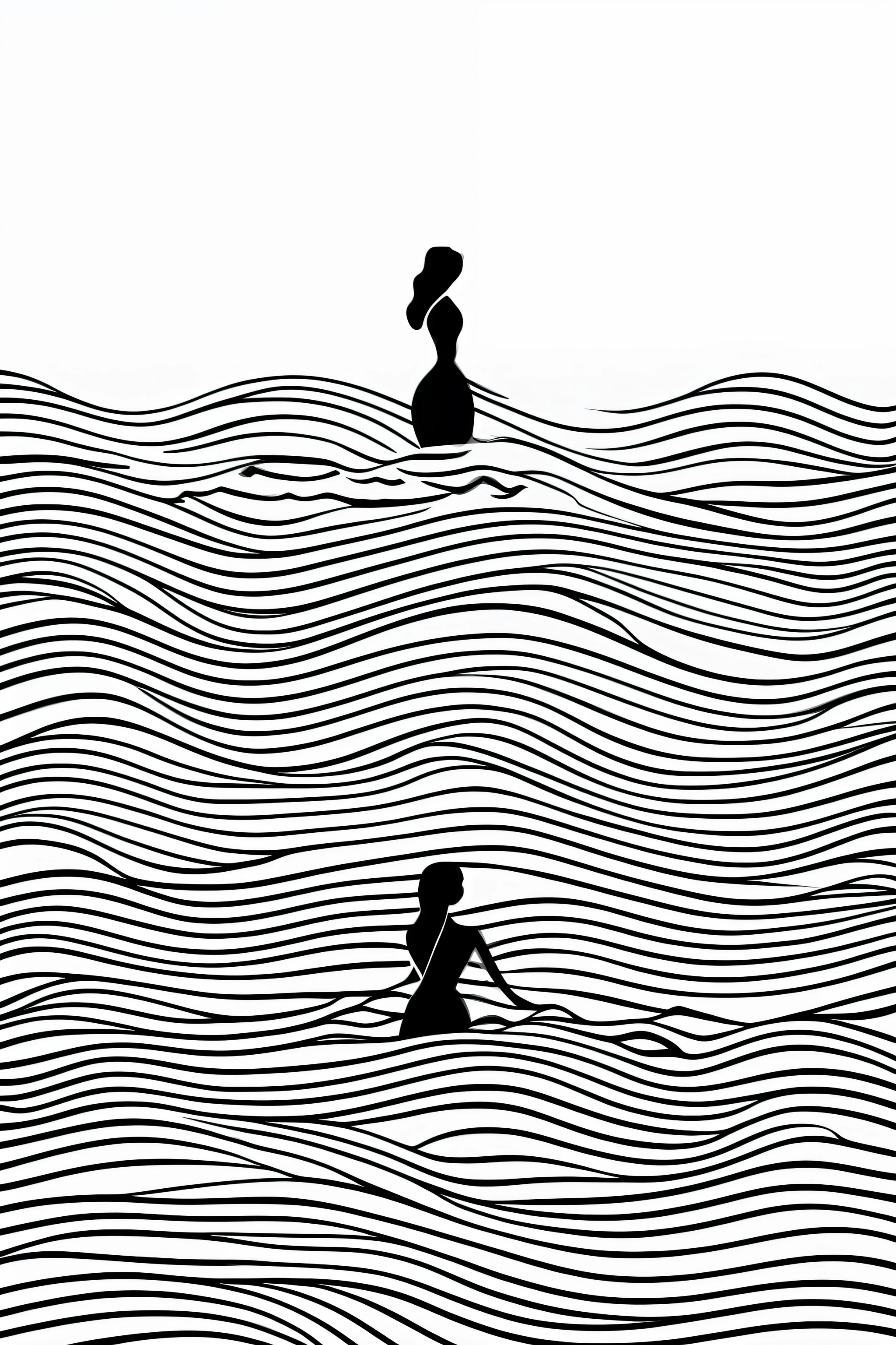 a black and white drawing of a woman bathing in the waves, vector line - art style, illustration black outlining, illustration line art style, thick vector line art, line art portrait, exquisite line art, line art illustration, in style of digital illustration, vector line art, outlined art, vector style drawing, bold line art, glowwave girl portrait, thin line art