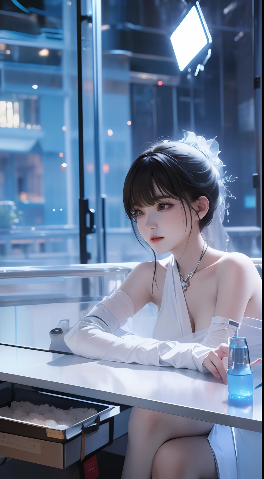 (((A girl)),delicated face,The face of Eros,Good looking Chinese woman,Cover your mouth and laugh,Abstinence,Large breasts,Superskirt,Golden paradise,Irridescent color,The Arthur effect, Transparent body, Gradient translucent glass melt, Caustics, transparent glass texture, Irridescent color, Designed by Dietrams, Simple, Glows in high detail, white backgrounid, industrial design, studio lit, C4D, OC renderer, Clean shadows, 4K