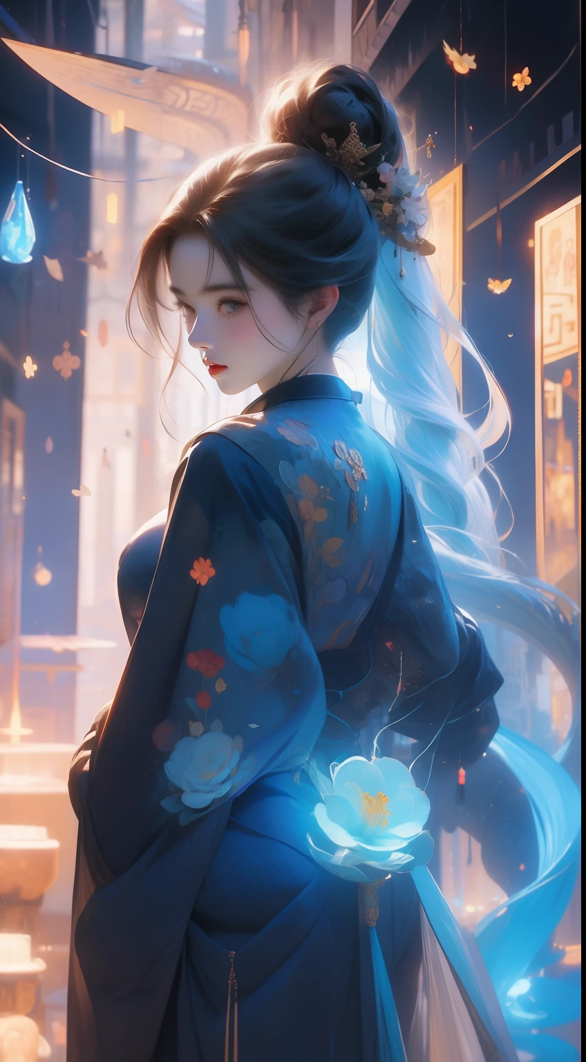 A universe with stars,The Big Bang of Stars,energy sphere,glass flowers,chinesedragon,themoon