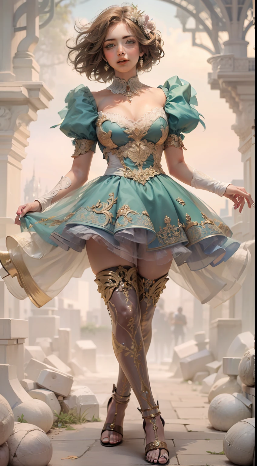 Beautiful woman in insanely intricate Romantic Feminine Outfit