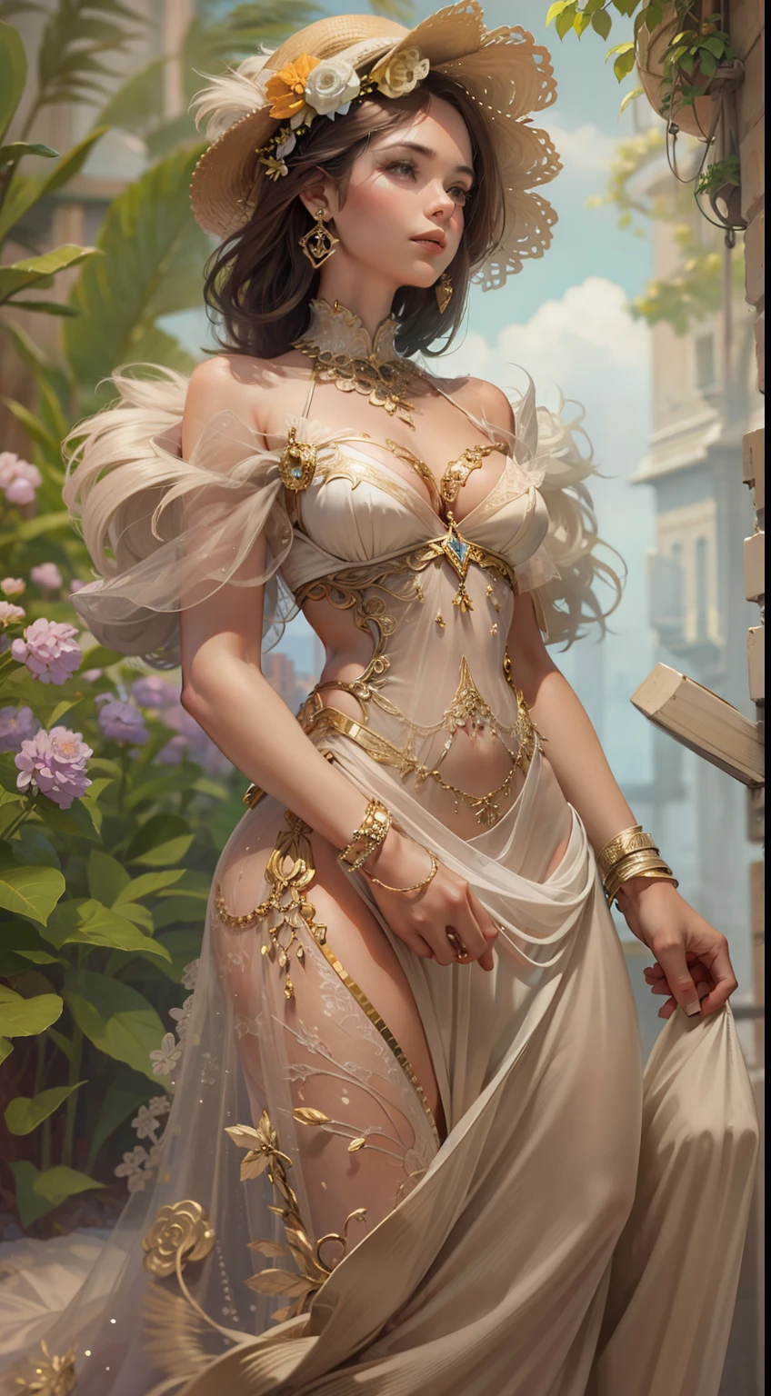 Beautiful woman in insanely intricate Romantic Feminine Outfit