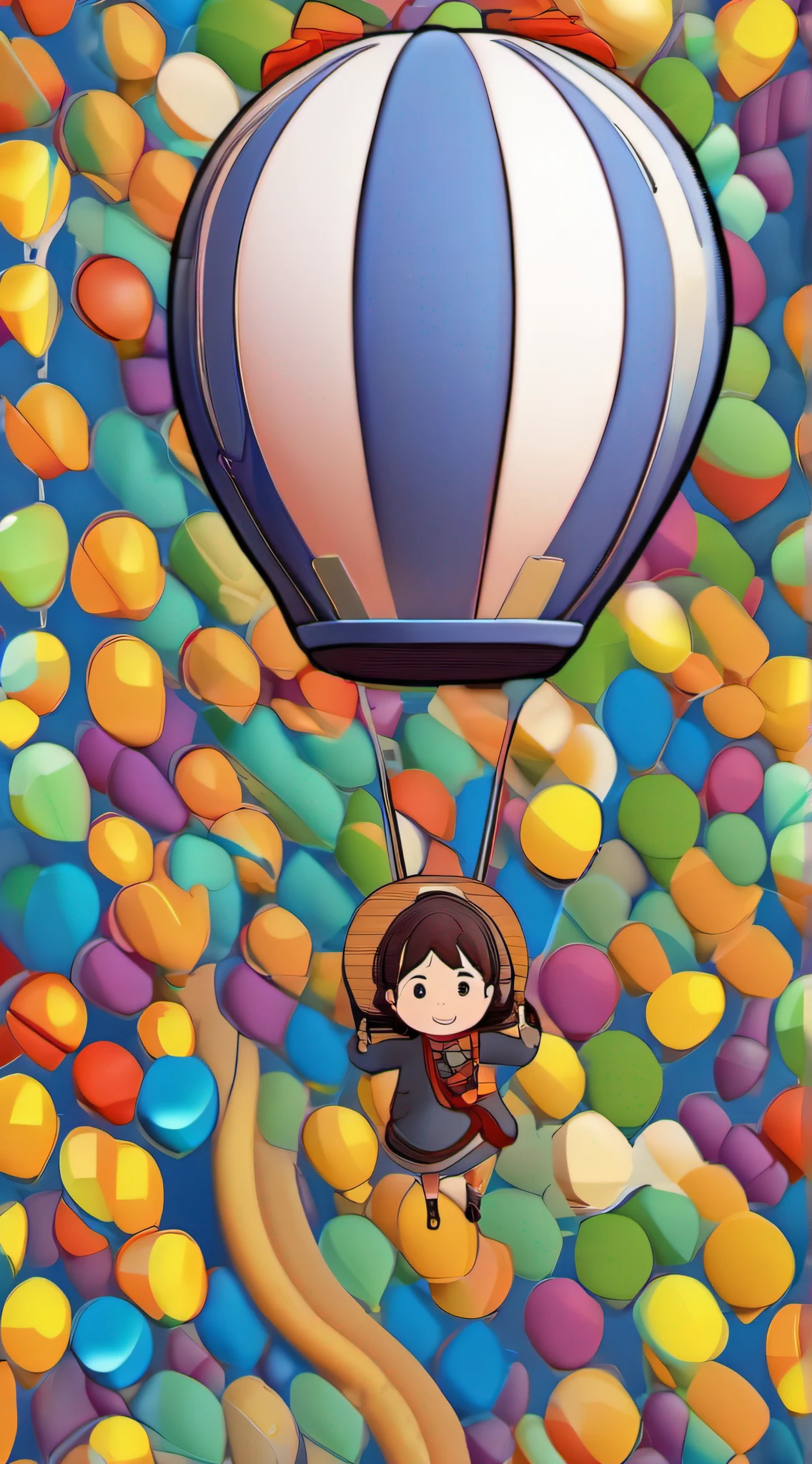 Happy girl in hotair balloon by hyper-detailed Studio Ghibli video game style