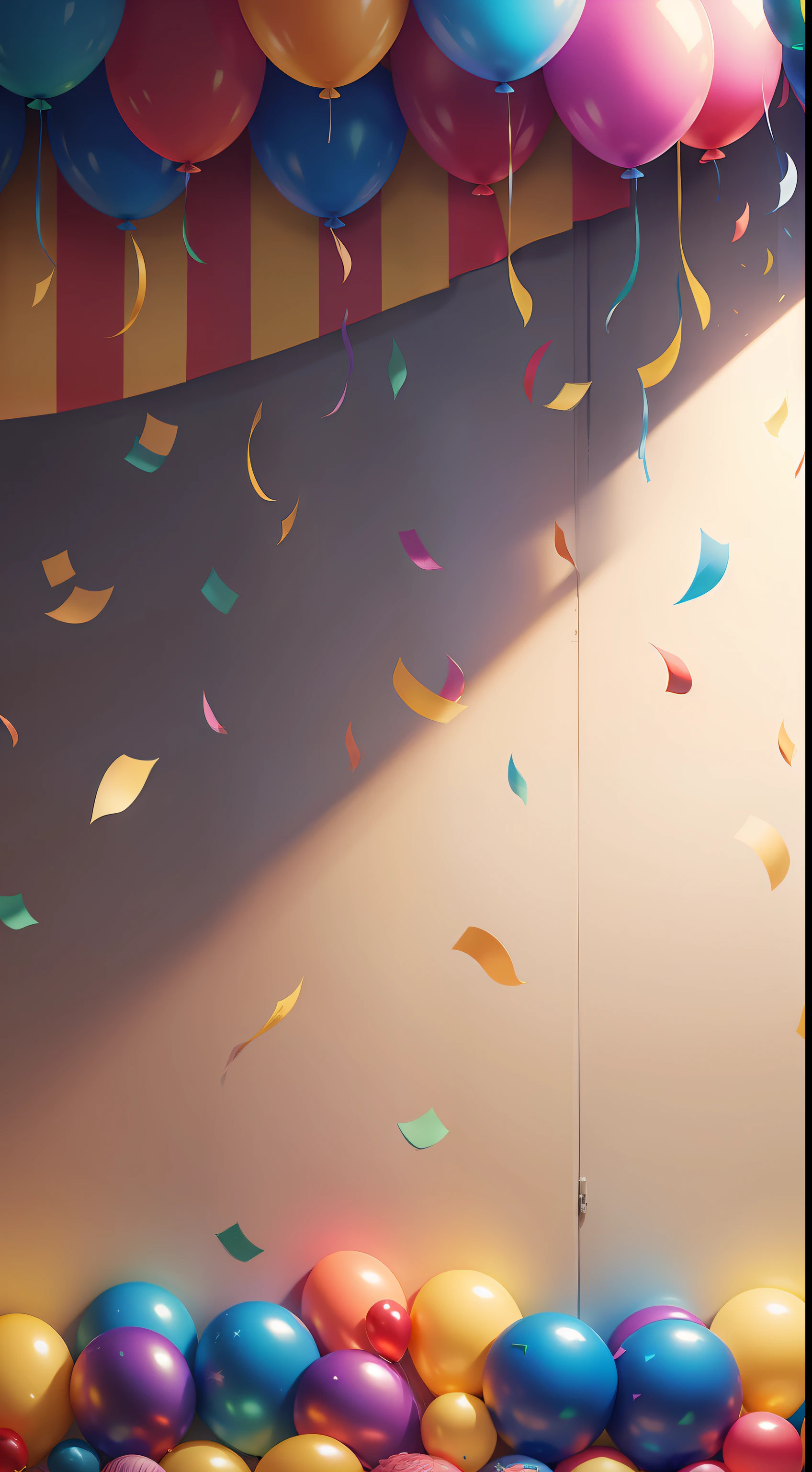 Background of a party with flags, balloons and confetti. All with many colors