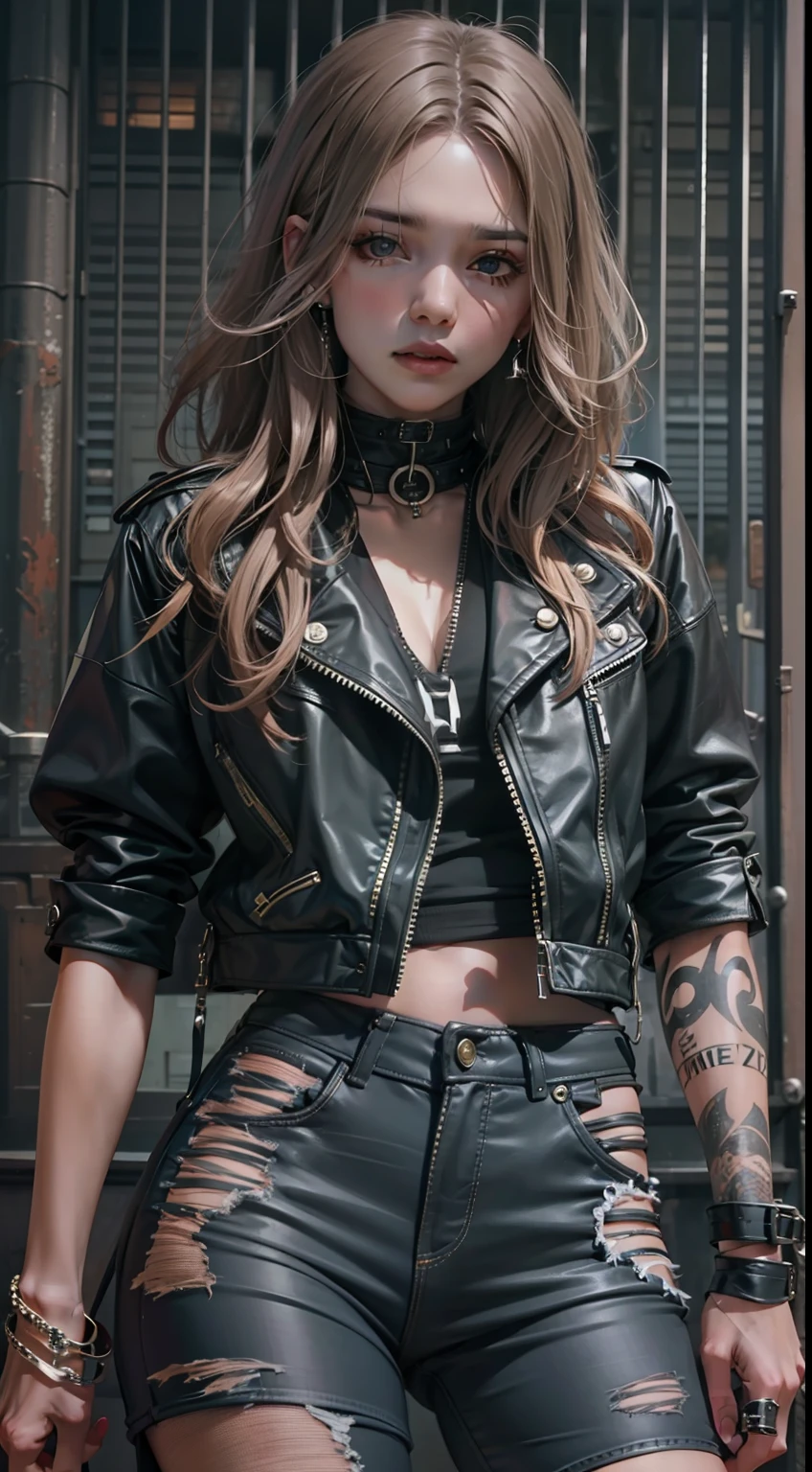 Beautiful woman in insanely intricate Edgy Rocker Outfit