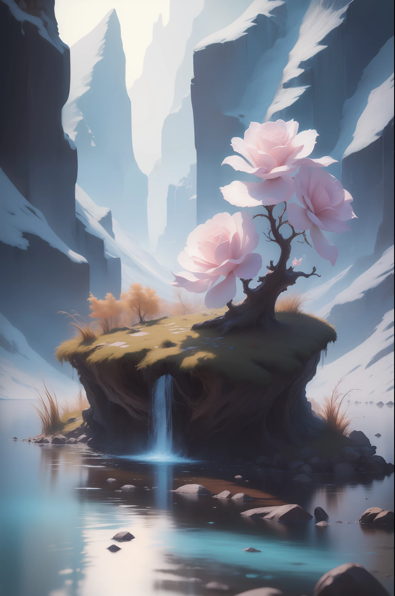Masterpiece, best quality, high quality, extremely detailed CG unity 8k wallpaper, landscape, outdoor, sky, cloud, sky, no humans, mountain, landscape, water, tree, blue sky, waterfall, cliff, nature, lake, river , cloudy skies, award winning photography, bokeh, depth of field, HDR, bloom, chromatic aberration, photorealism, very detailed, trending on artstation, trending on CGsociety, intricate, high detail, dramatic, midjourney art
