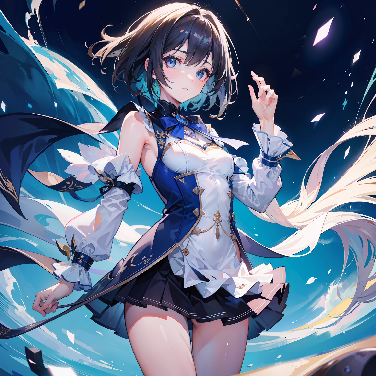best qualtiy, tmasterpiece, 1girll, beauitful face, (photograph realistic:1.3), edge lit, (highdetailskin:1.2), 8K Ultra HD, high high quality, A high resolution, 4K, 8K, Optimal proportions of four fingers and one thumb, (Cute 1girl), mediuml breasts, short skirt,(Grimacing:2.233),(Clear and beautiful eyes:1.57),Small nose