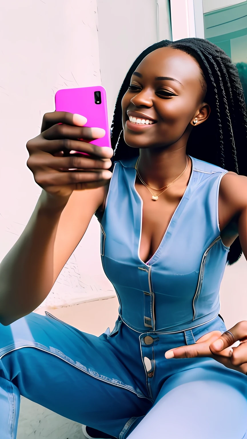there is a woman taking a selfie with a cell phone, profile image, by Chinwe Chukwuogo-Roy, very very low quality picture, inspired by Chinwe Chukwuogo-Roy, profile picture, profile pic, lady kima, photo of a beautiful, album photo, snapchat photo, profile photo, serene expression
