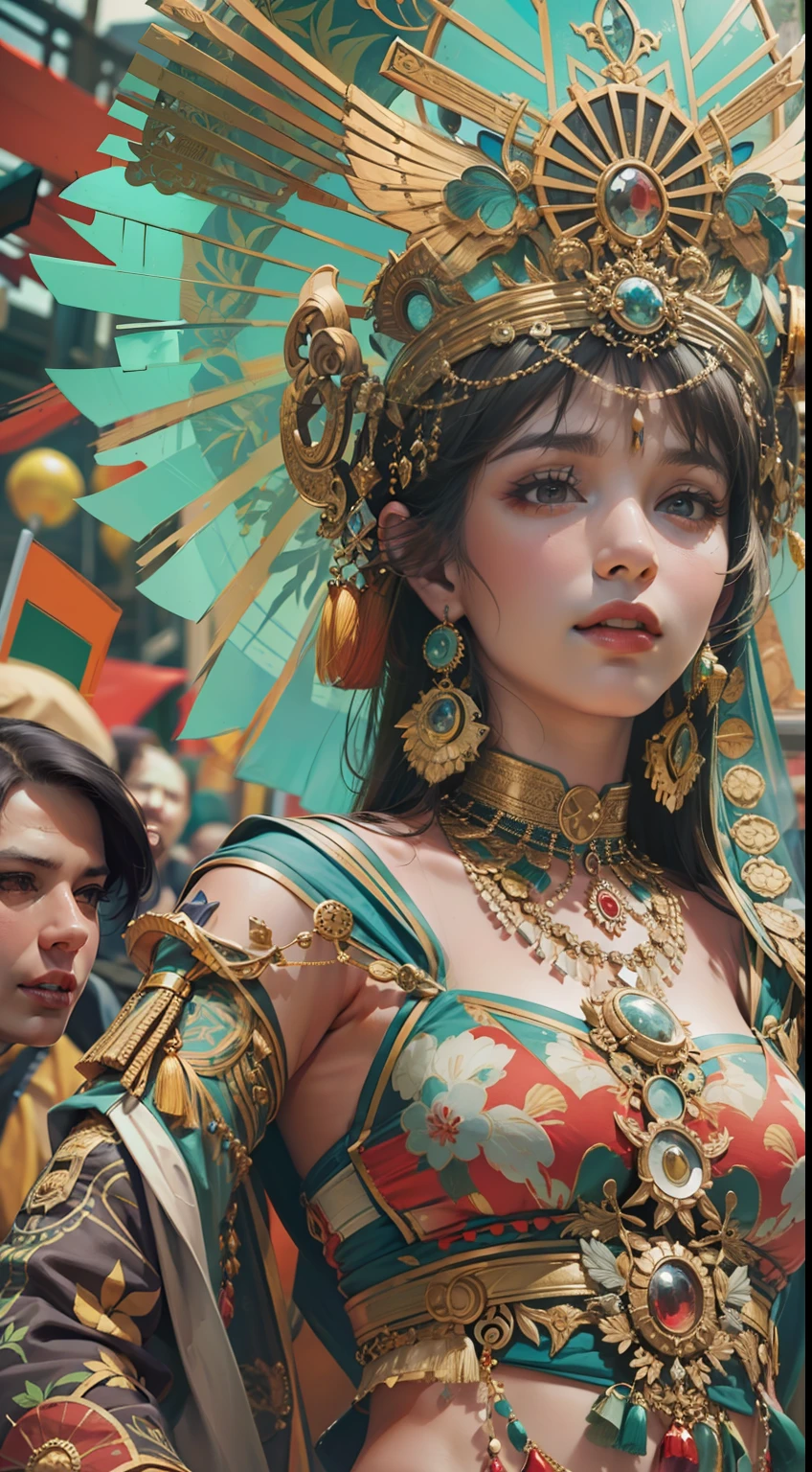 Beautiful woman in insanely intricate Festival Inspired Outfit