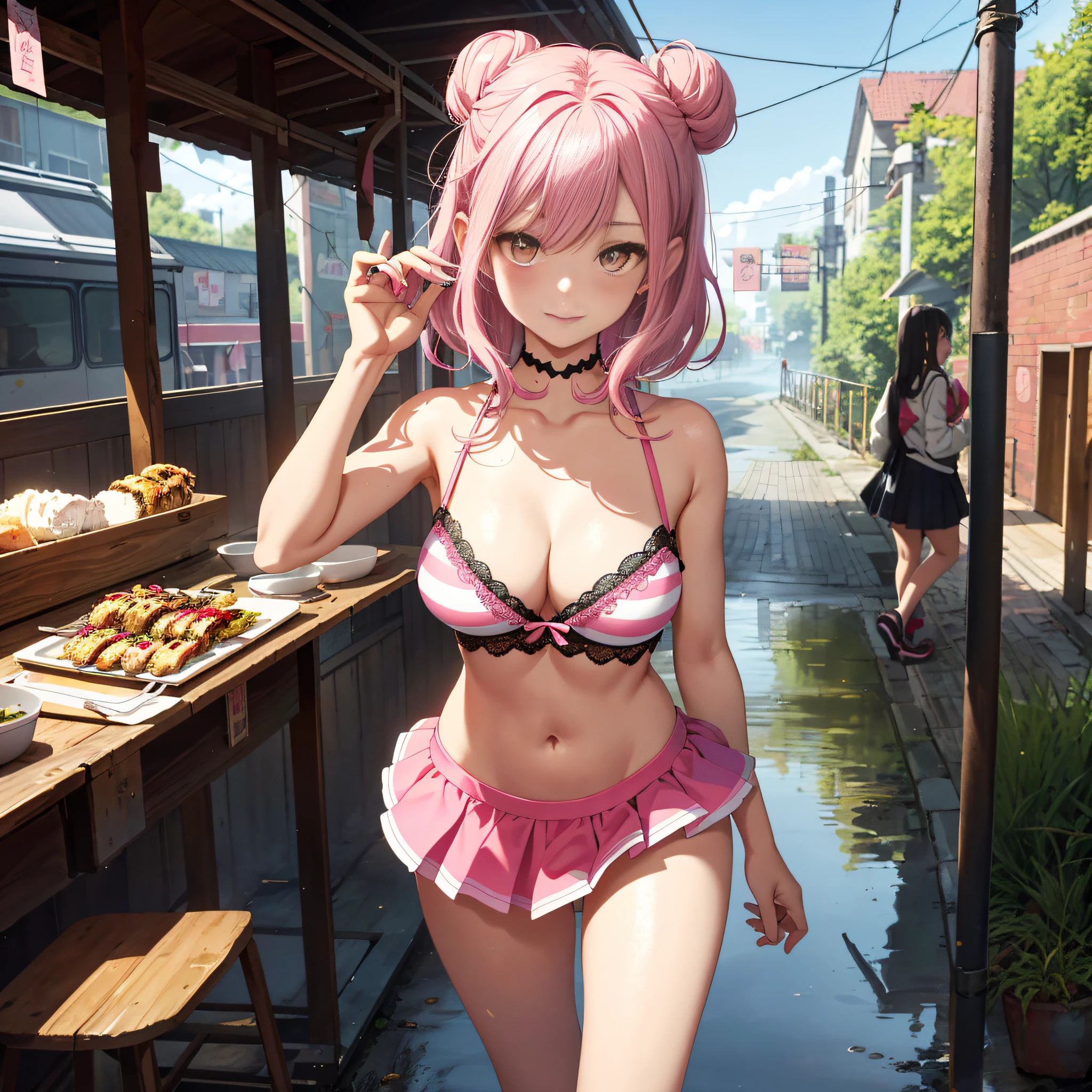 BBQ stand,A variety of foods,Kebabs,MarketaB,(Shirtless:0.9)、(Naked:0.5)、(huge tit)、Skin type、Fine hairs、Radiant skin、Drunken、luminous(Shirtless:0.8)(Bandeau:0.1)、(Lift one foot:0.1)、 huge tit、Blush、(Small tattoos)、Slightly drunk、(Background with:Jungle lion monkey elephant:0.4)、(goddes:0.8)、(s girl:0.7)、Water-colored eyes、Long eyelashes、(Cute marks on the face: 1.2),(dog teeth:0.8),,(ssmile:0.5)(Blush:0.7),(Hair:0.4),(short:0.8),(Black and brown hair:0.5)(White and pink hair: 0.6)、(Striped hair:0.5)、(High ponytail:0.6)、(ca:0.7)、Shiny hair、(High morbidity:0.6)、(double bun hair:0.2)、Moon hairpins、Collar、Lace、frilld、( Head tilt:0.7)、(Side:0.5)、(Look up:0.2)、(Look at the camera:1.0)(Chest pat:0.5)(Flip skirt:1.5)、((Delicate facial features、Positive face、detail) face,Delicate pupils,Bright pink lips,ssmile,Open your mouth,Blush,Slightly drunk:0.5)),Absurd,Extreme,tmasterpiece,whole body fairy,Seductive special portrait of Tifa Loha,The clothes are smooth white and transparent,Background spray paint graffiti,Lace panties。 (Pajamas with a lot of bear patterns:0.5),(Vintage train background:0.2),The reflection of standing water on the ground,Old brick floor,Old clock,wooden building,Leading the puppy