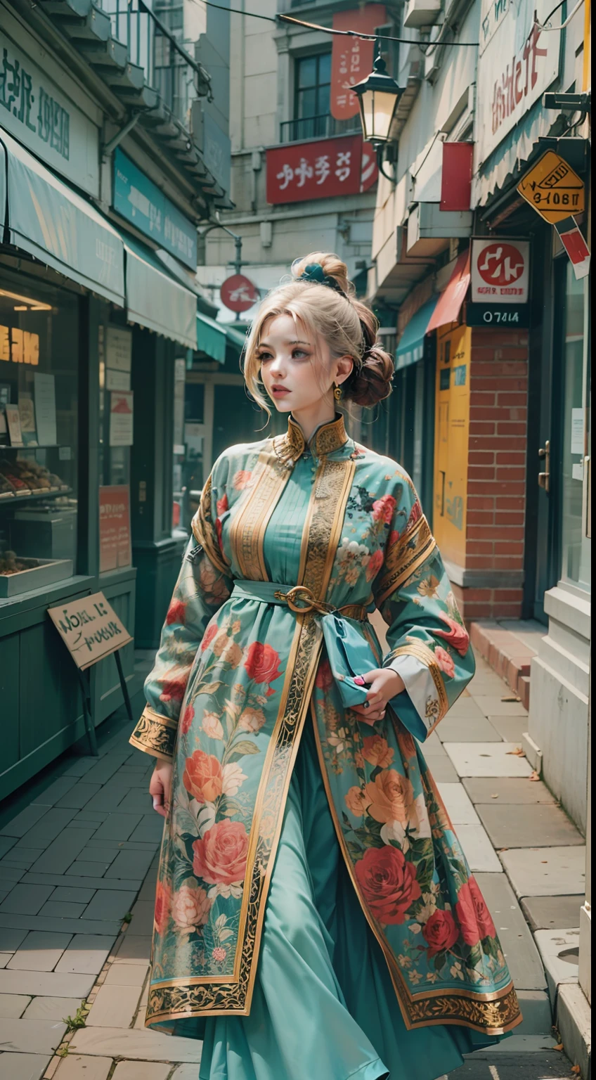 Beautiful woman in insanely intricate Street Style Cool Outfit