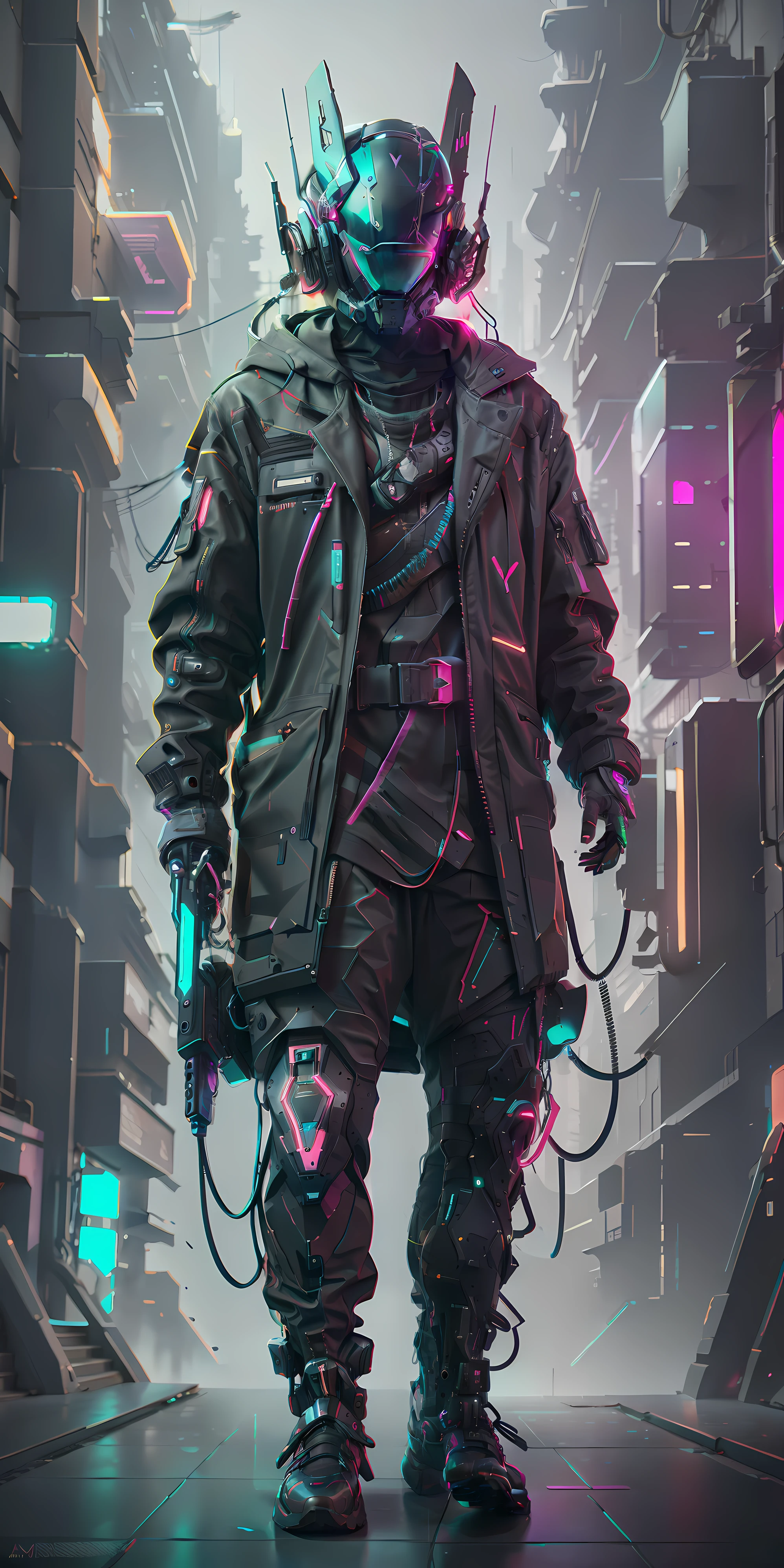 (masterpiece, full-body shot, intrincate raw photography)cyberpunk citizen in oversize techwear, using a black astro daftpunk style helmet, neon light details, intrincate, futuristic, sharpness, ramdom pose, cyberpunk city, street neon lights, insta pic, photo of the year, octane render, substance, maya 3d, cinema4d, artstation trending, devian art trend,