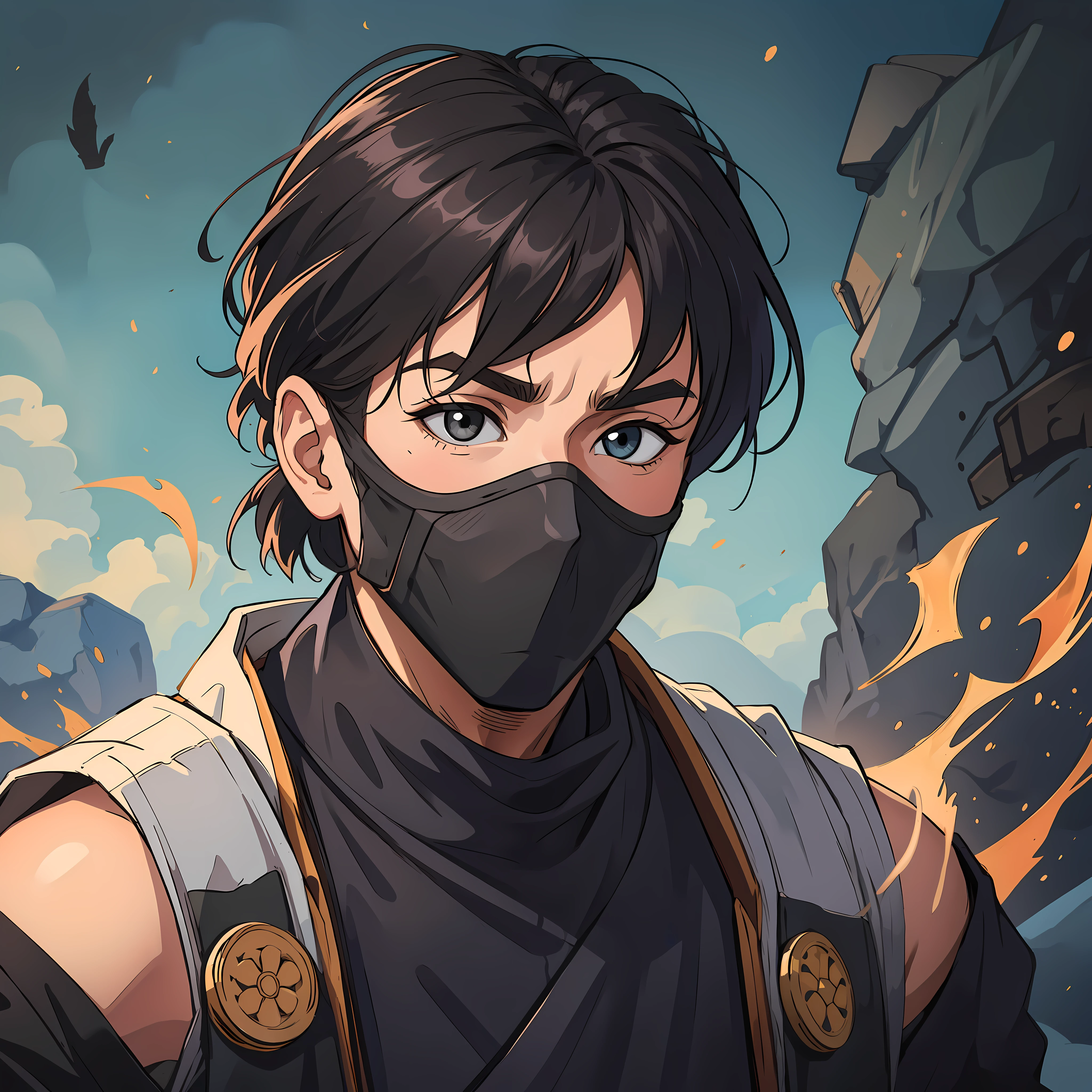 solo, masterpiece, best quality, young boy, ninja, portrait,