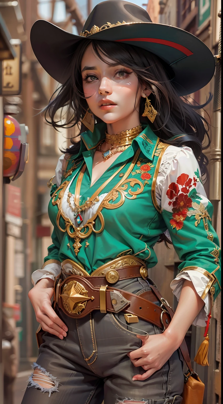 Beautiful woman in insanely intricate Country Western Outfit