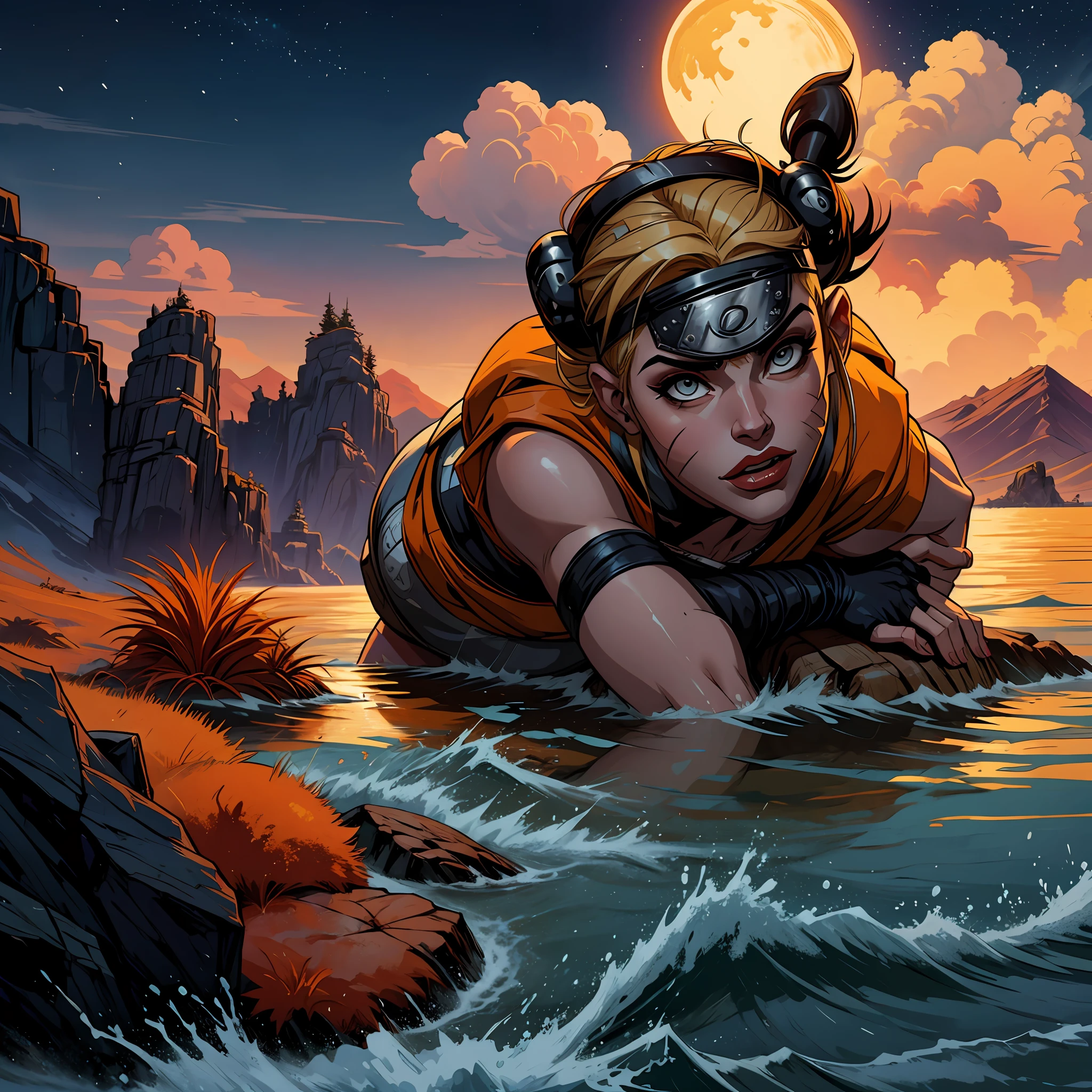 Naruto lutando contra seus inimigos na lua , hiper-realista
