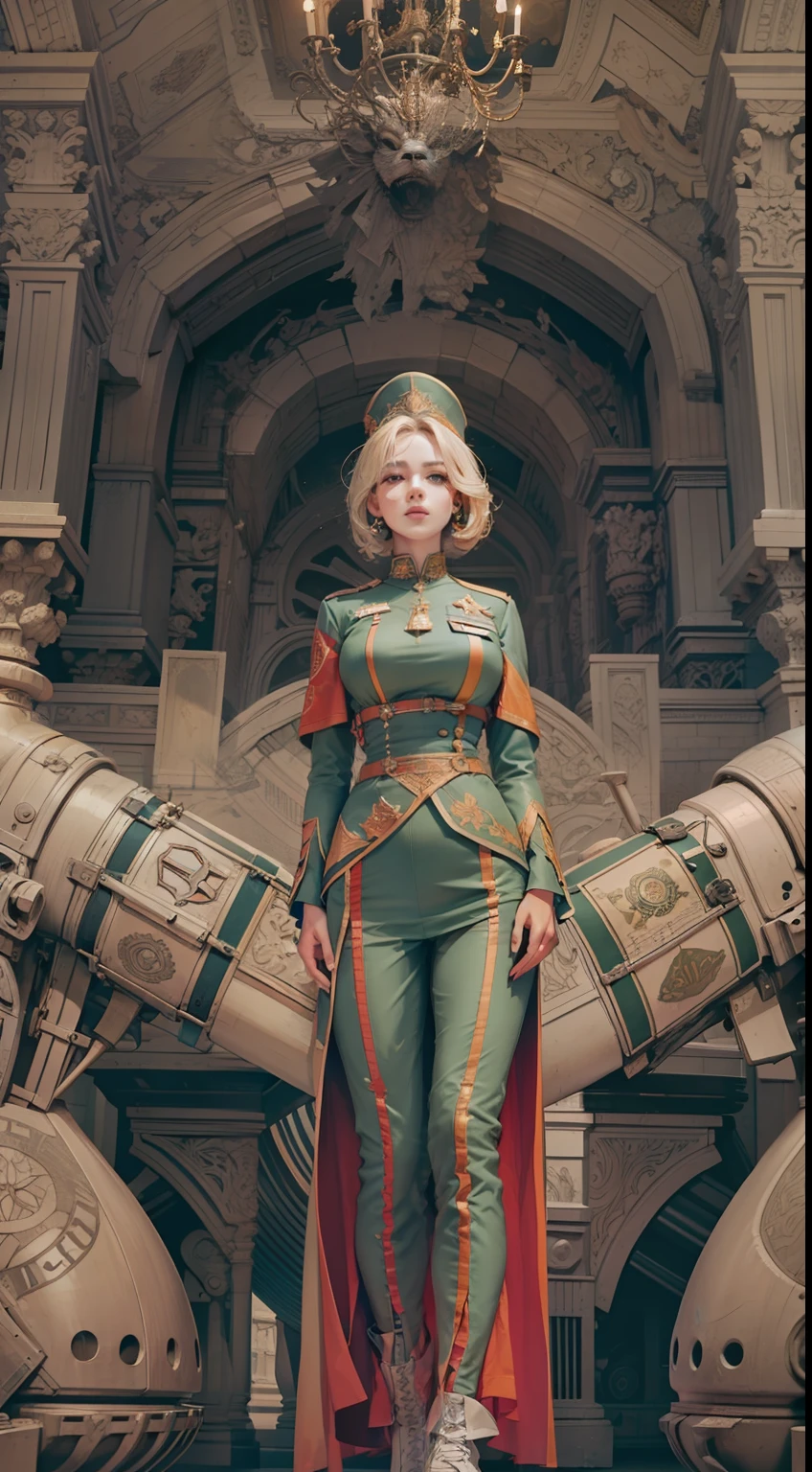 Beautiful woman in insanely intricate Military Inspired Outfit