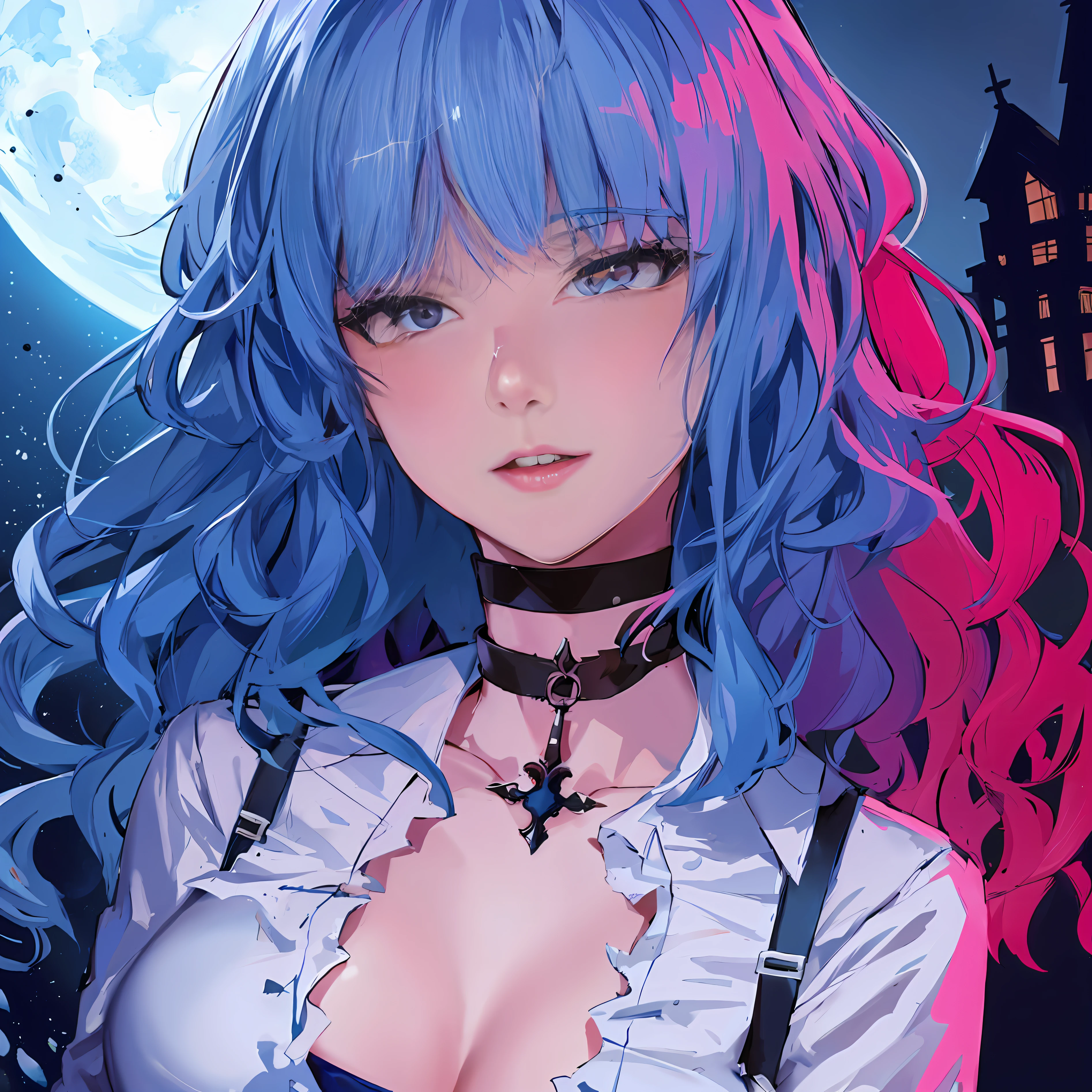 anime com cabelo azul e uma gargantilha e um colar, Digital anime illustration, arte de anime digital detalhada, illustration Anime style, arte digital estilo anime, Estilo de arte de anime, Estilo de Arte de Anime, anime fantasy illustration, anime moe artstyle, Estilo anime 4K, gothic maiden anime girl, Retrato estilo anime, Nice anime art style, anime illustration, arte digital estilo anime, (best quality), 1mulher, MULHER SEXY, roupas,best quality , cores vibrantes ,natural lighting ,RTX, Beautiful, (rosto detalhado:1.2), (Foto realista:1.1), 8k UHD, Olhando para um espectador, backround simples