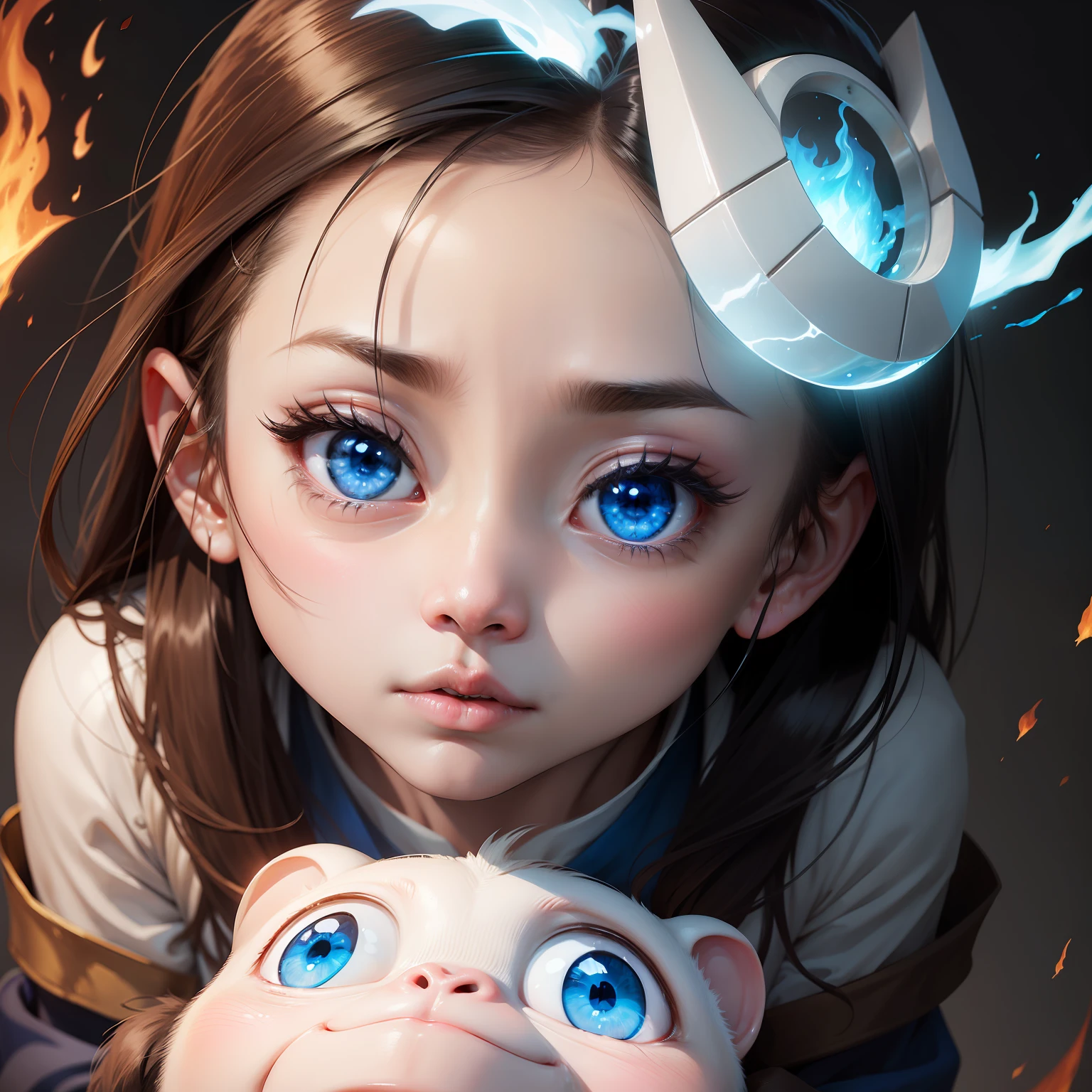 Collapsed nose、Convex forehead、White-headed blue body、Fire-eyed little monkey。