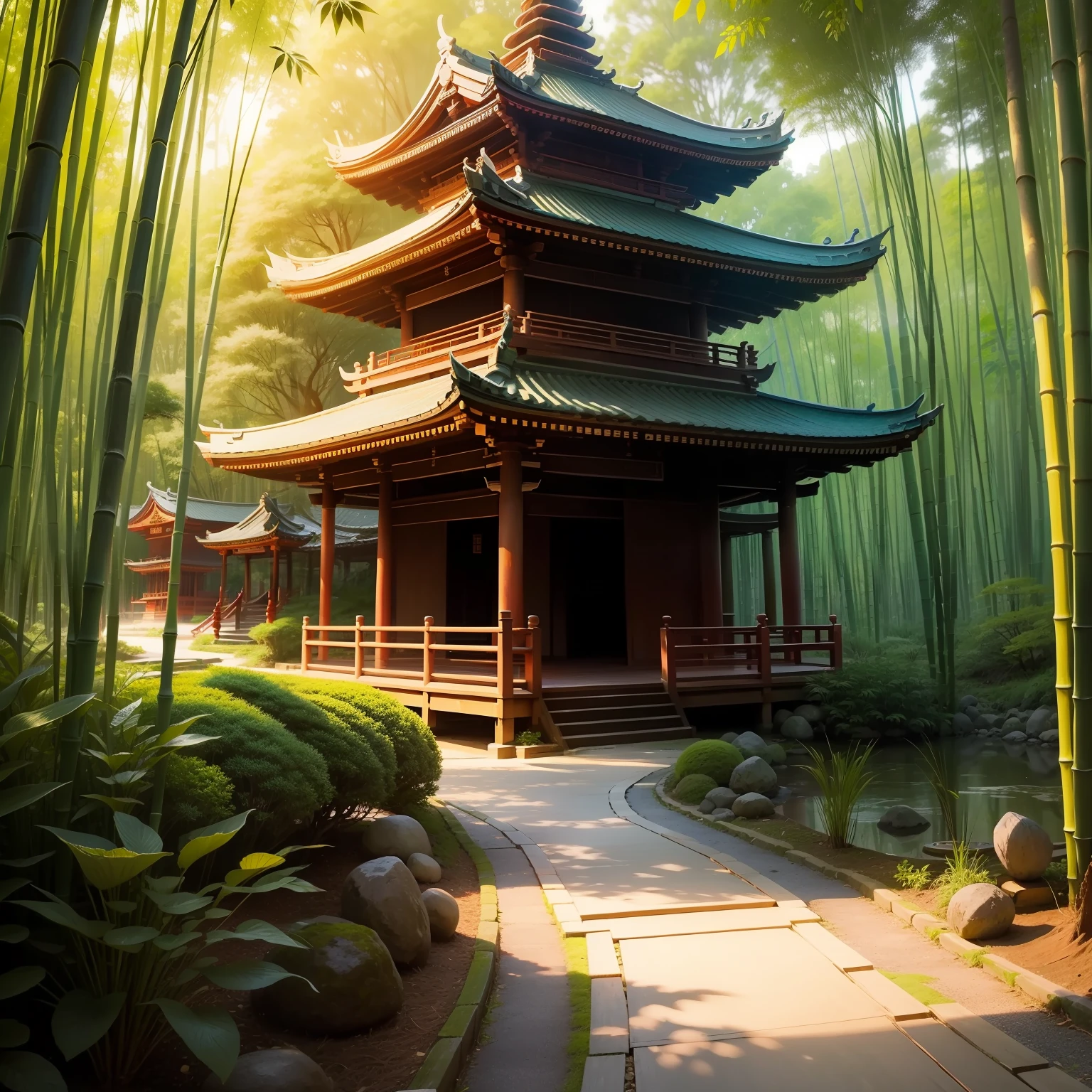 Peaceful,bamboo forrest,Seven Treasures Pagoda,path,Peaceful