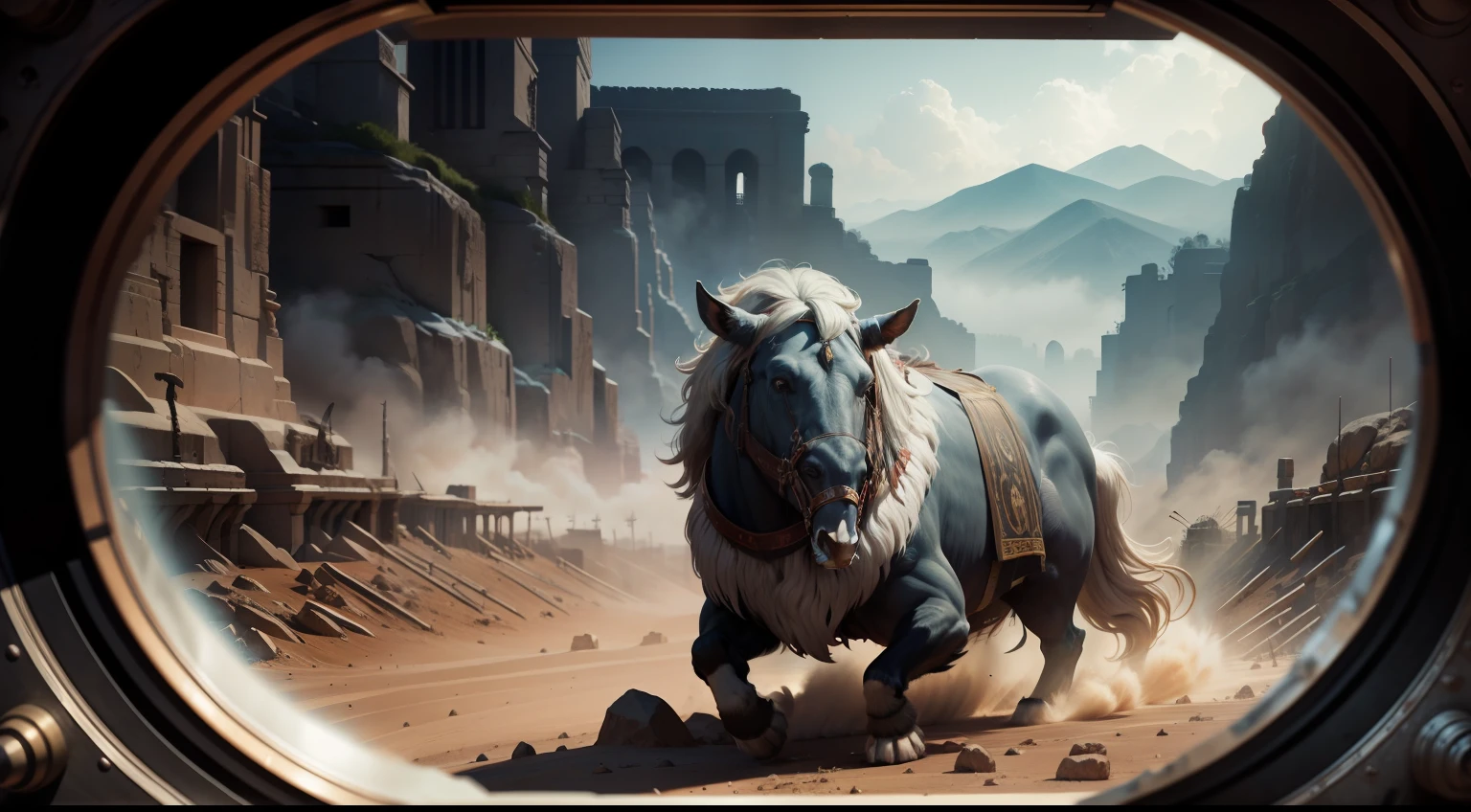 Ancient war scenes, Cinema lenses, cinematic lighting, anaglyph, film grain, Eye-Level Shot, first-person view, Hyperrealism, UHD, retina