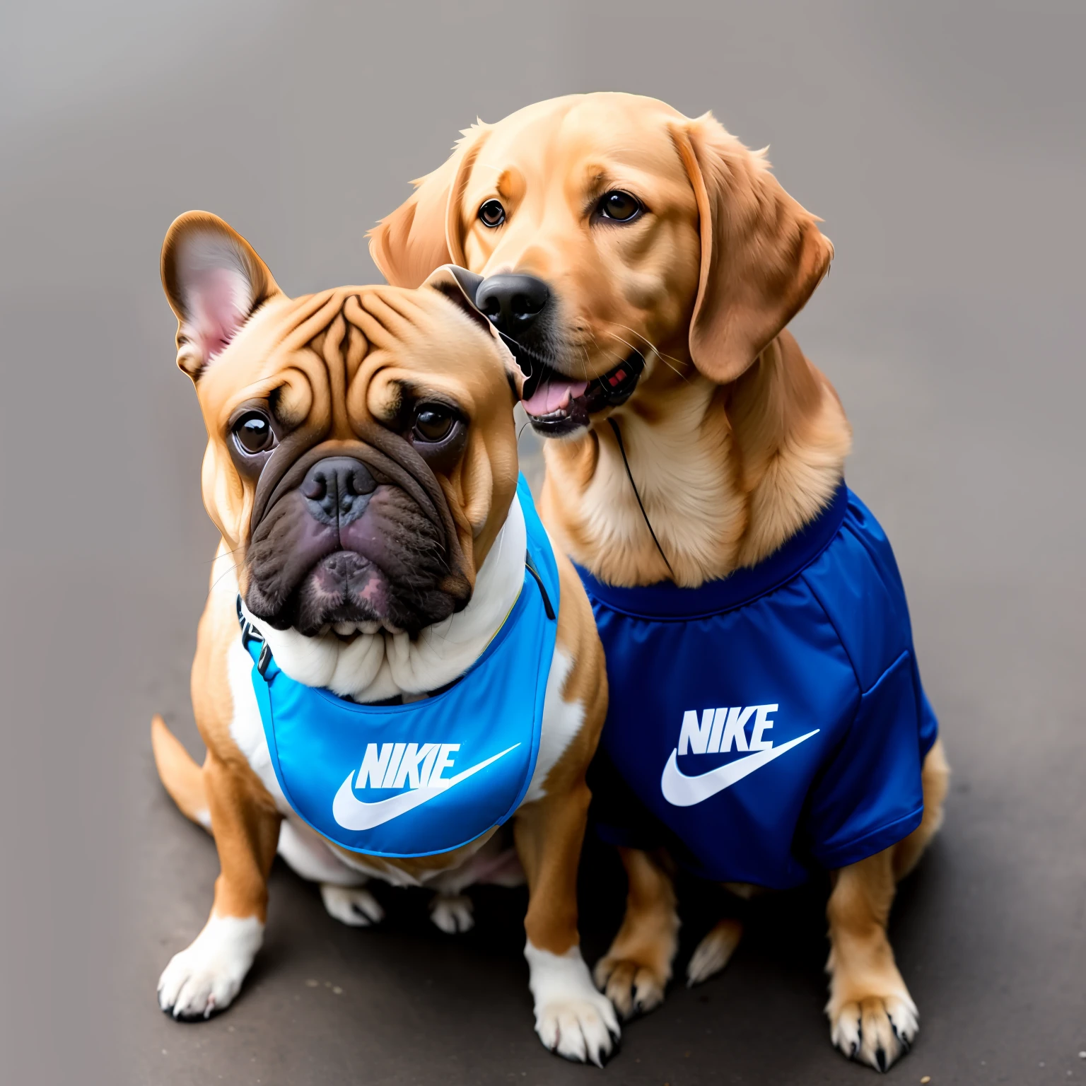 A dog wears Nike clothes