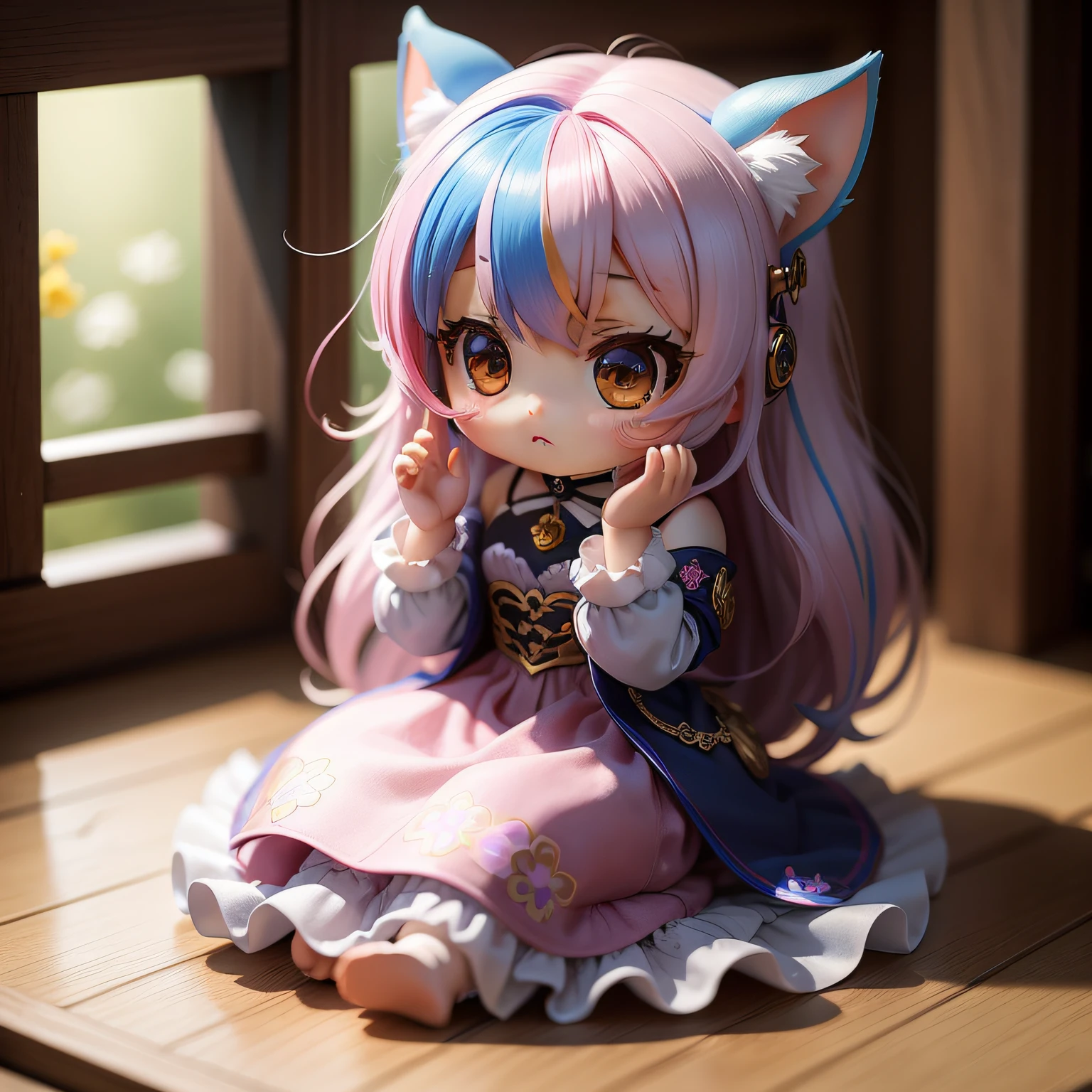 a beauty girl、soio、super precision、accuracy、nendoroid、Chibi、Multicolored hair color、kawaii、Fantasia、Fairy tale、magical land