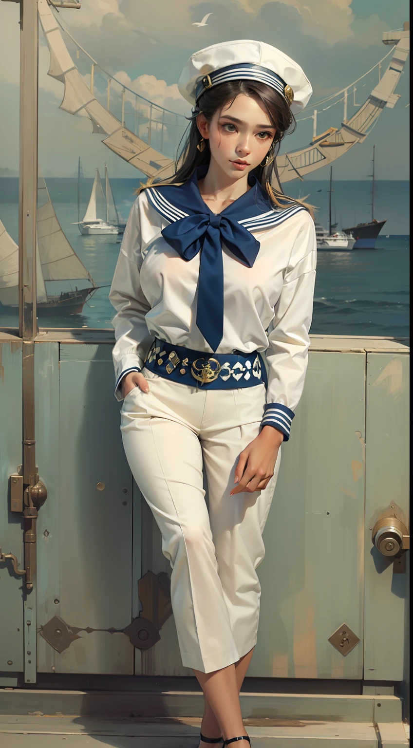 Beautiful woman in insanely intricate Nautical Sailor Style Outfit