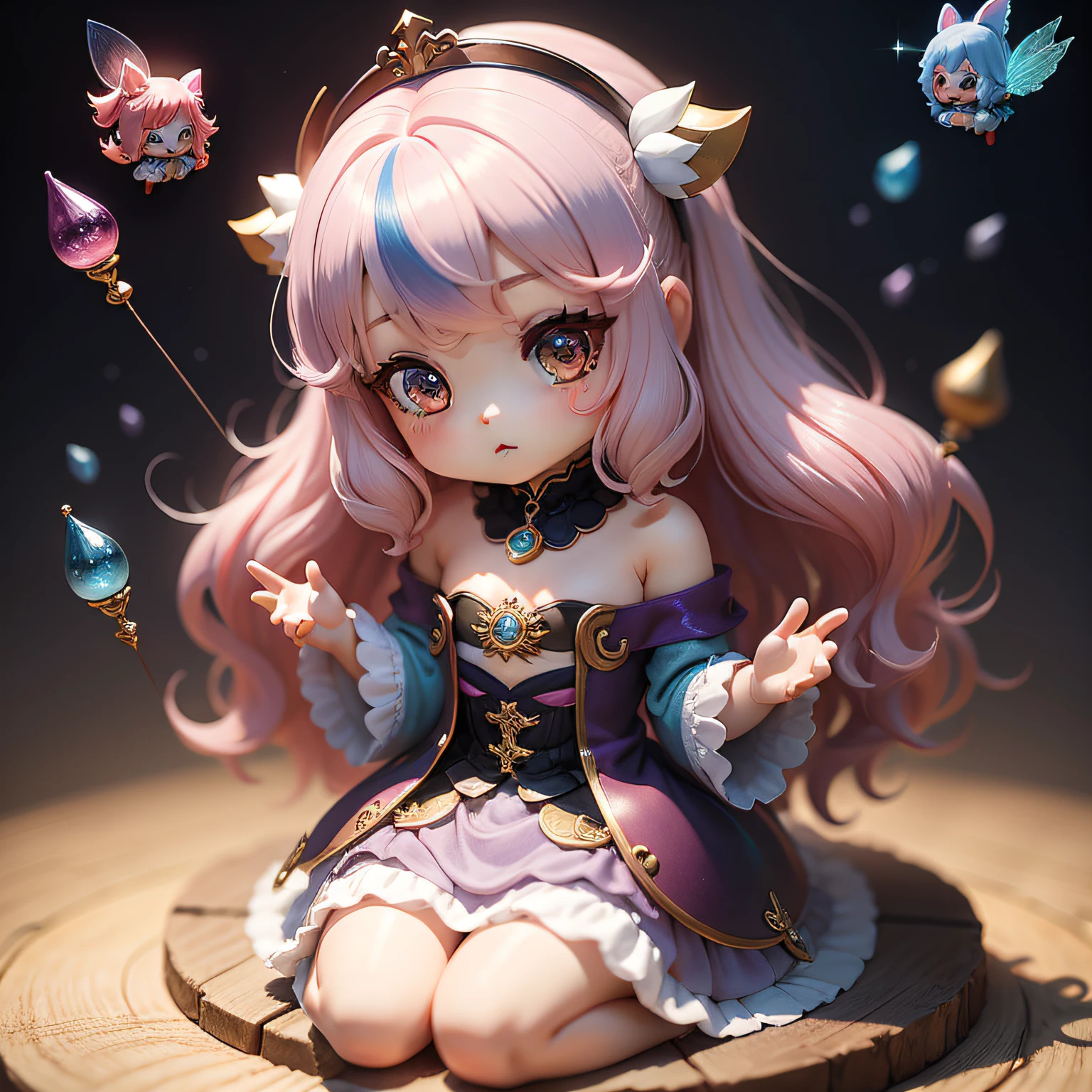 a beauty girl、soio、super precision、accuracy、nendoroid、Chibi、Multicolored hair color、kawaii、Fantasia、Fairy tale、magical land