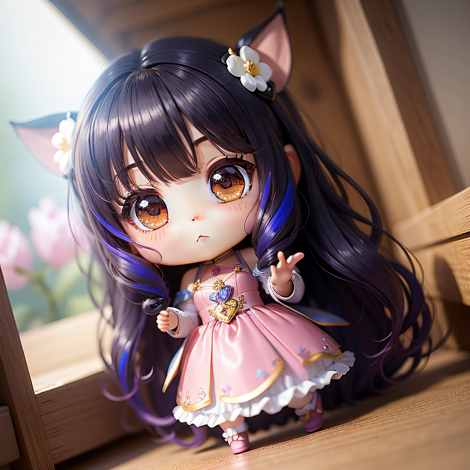 a beauty girl、soio、super precision、accuracy、nendoroid、Chibi、Multicolored hair color、kawaii、Fantasia、Fairy tale、magical land
