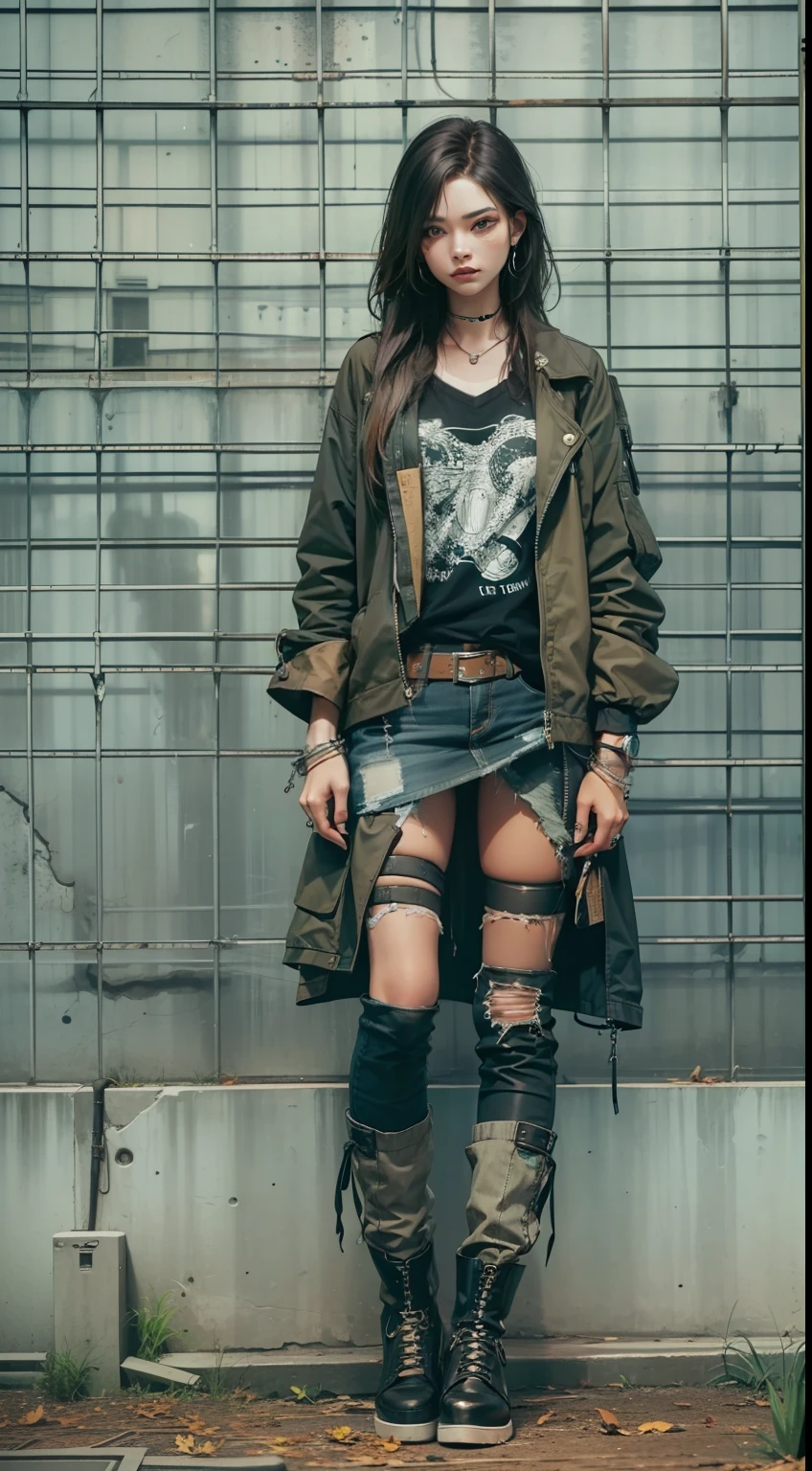 Beautiful woman in insanely intricate Modern Grunge Outfit