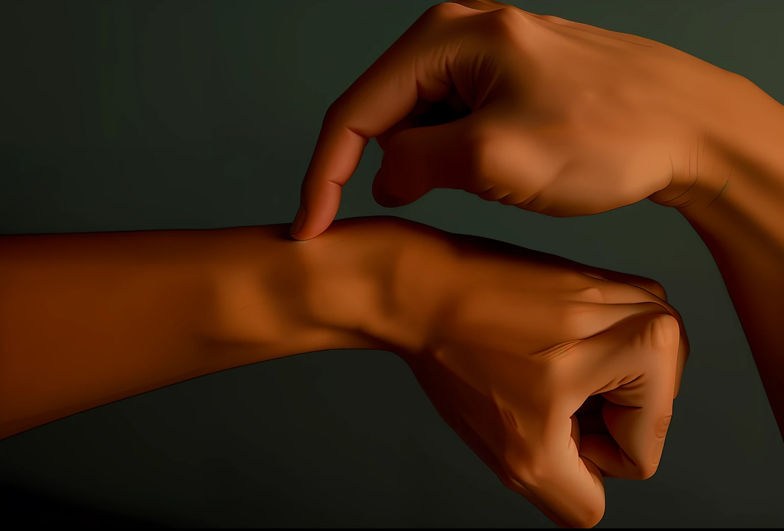 The left hand clenches into a fist, and the right hand extends its index finger and points at the left hand,hands retouched, solemn gesture, Gesture hand shape bump, laying down with wrists together, Hands, highly symmetric body parts, symmetrical hands, single pair of hands