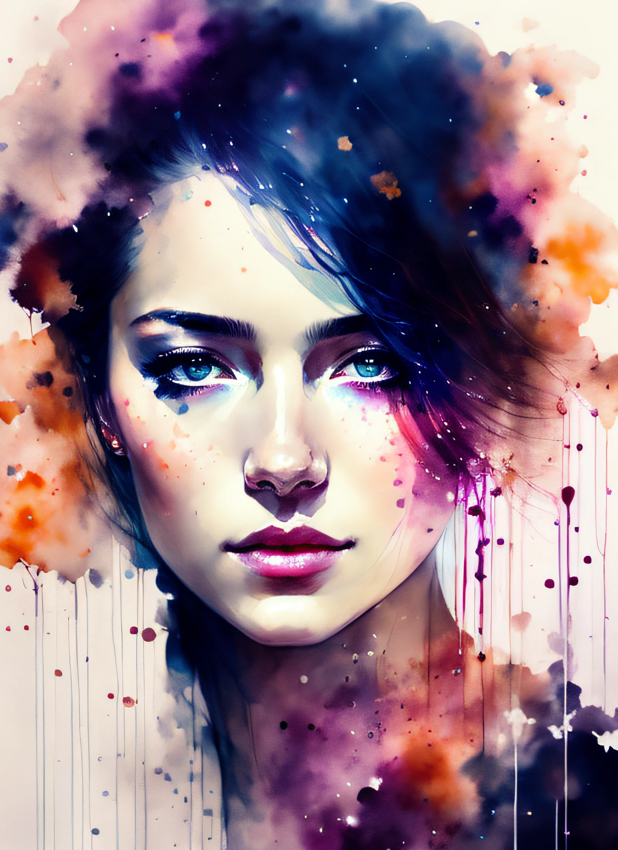 a woman by agnes cecile, luminous design, pastel colours, ink drips, autumn lights