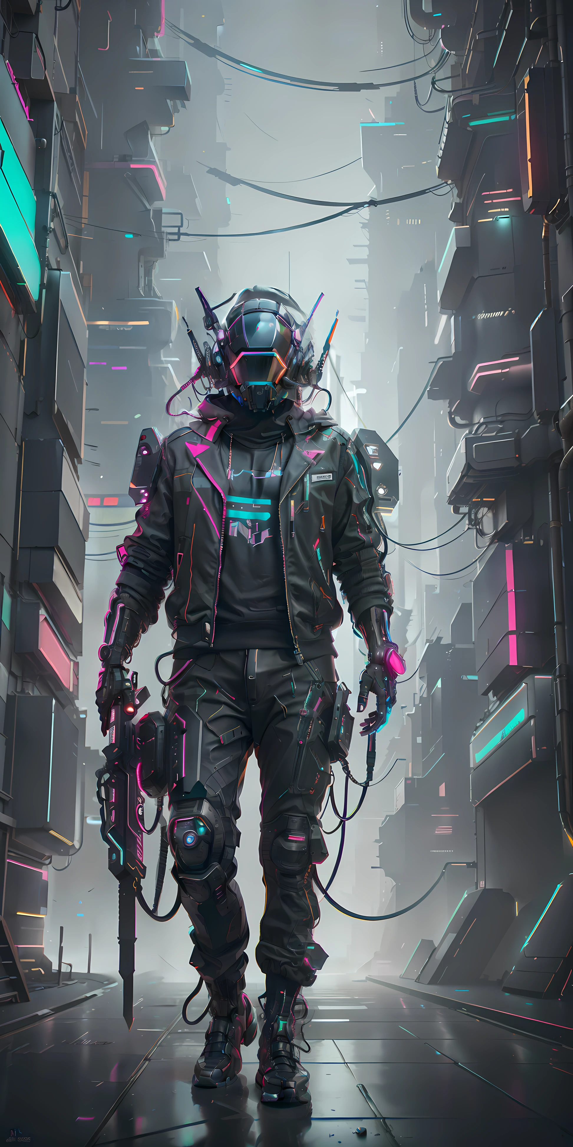 (masterpiece, full-body shot, intrincate raw photography)cyberpunk citizen in oversize techwear, using a black astro daftpunk style helmet, neon light details, intrincate, futuristic, sharpness, ramdom pose, cyberpunk city, street neon lights, insta pic, photo of the year, octane render, substance, maya 3d, cinema4d, artstation trending, devian art trend,