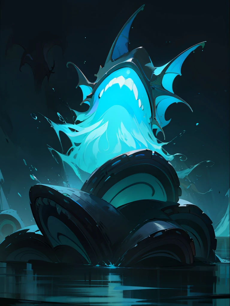 best qualtiy,tmasterpiece,Need,((Water attribute Ocean Cthulhu creatures)),flash lights,guarding,supporting,Hearthstone painting style,Funny expressions,Complex structures,Marine color scheme,Non-human(Metal quantity 1.2),Flattening(1.4),Textured,Dark simple background