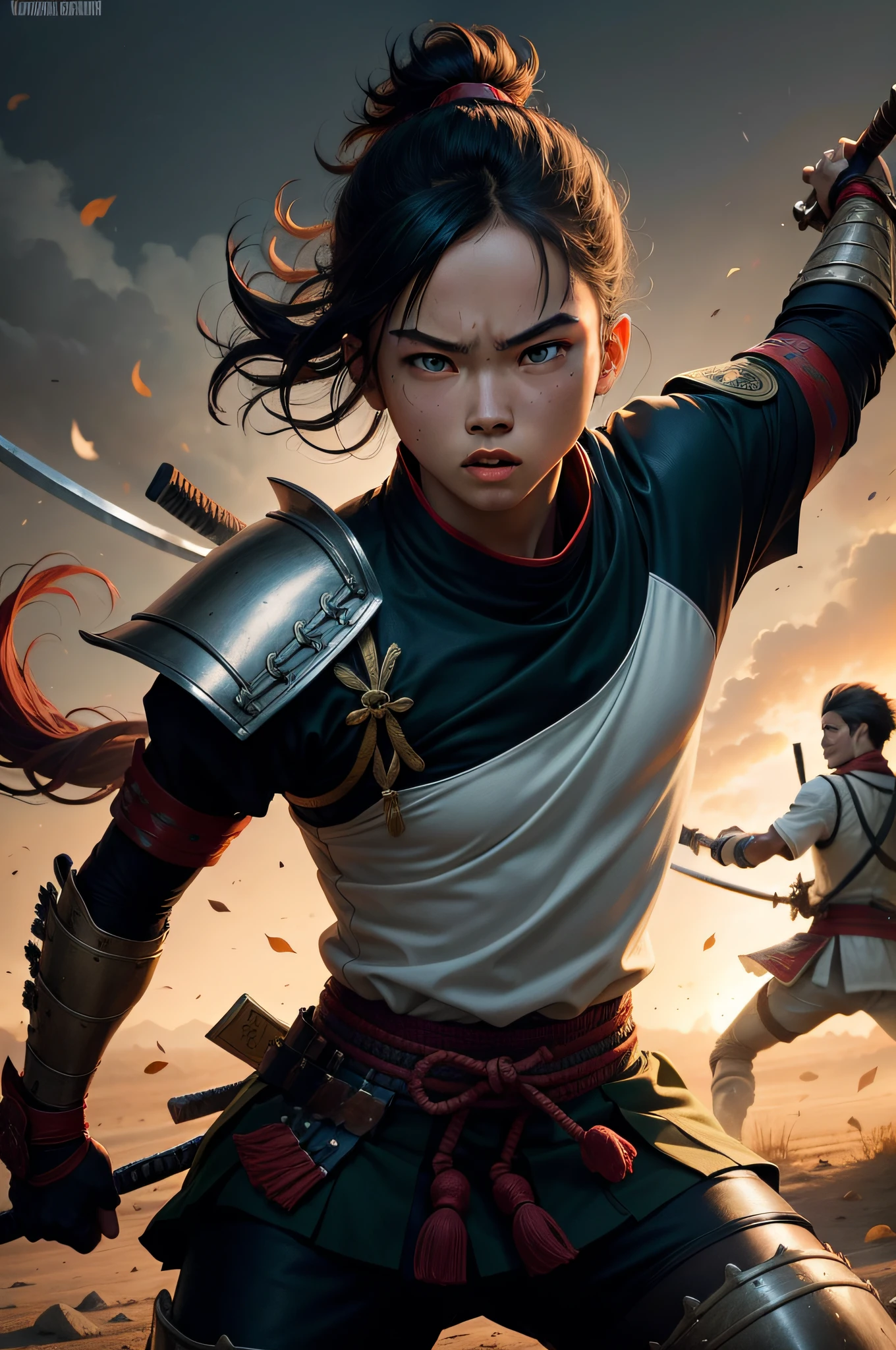 A age samurai fights as a team against other samurai, vrai scene de guerre realiste, Epic battle