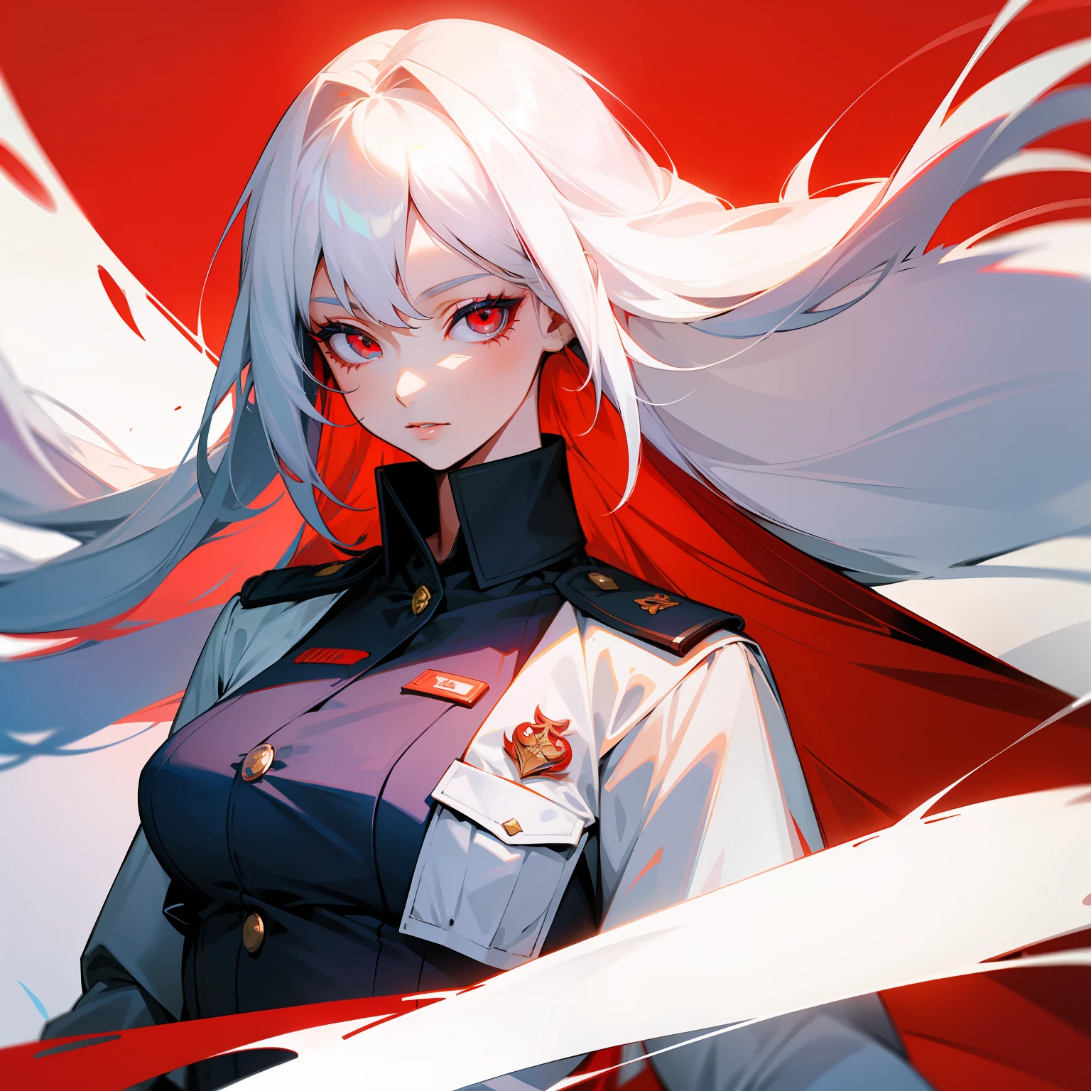 Lady Lady,White color hair,Long straight hair,red color eyes,Officer uniform