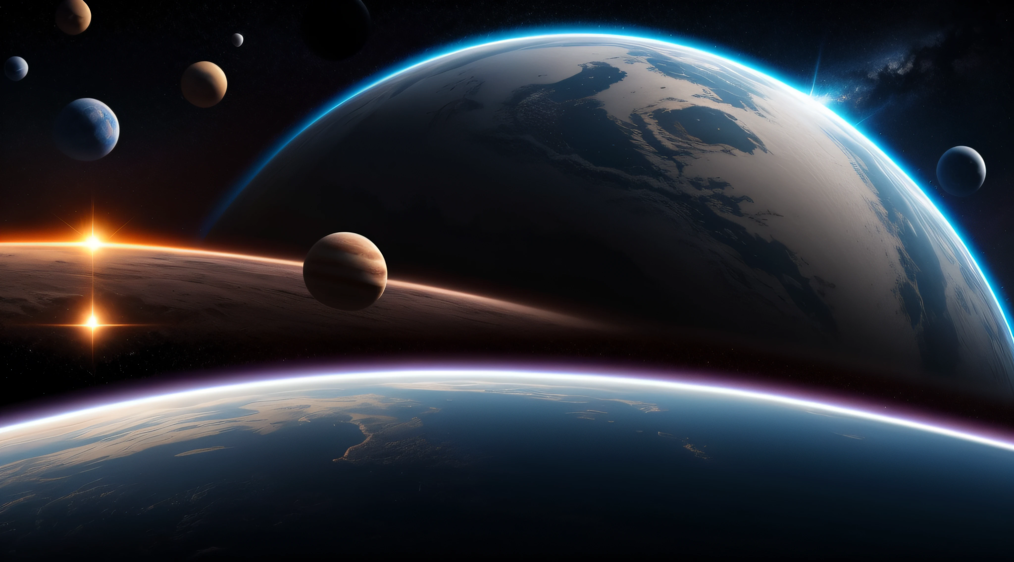 infinite planets equal to ''Earth'' in sequence in the galaxy, detalhado, 4k, realista,