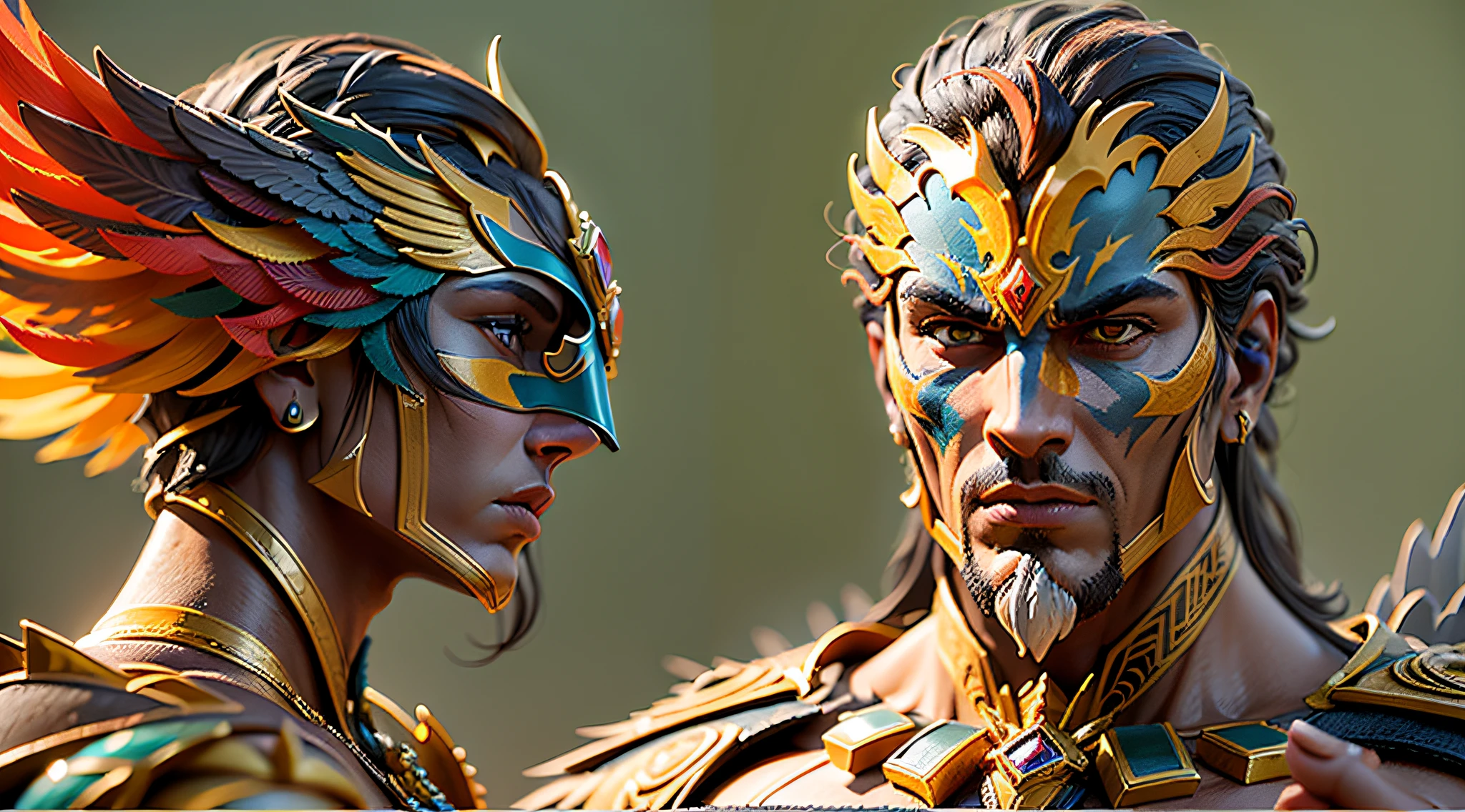 The image depicts a striking close-up of a statue of a man with wings, conhecido como Phoenix Warrior. The action figure is painted with vivid details and colors, enhancing its majestic and powerful appearance. The Phoenix Warrior is an avian warrior, a divine being represented as a Lord of Change.
The action figure is projected in 3D, criando um brinquedo inspirado nos deuses astecas, with a fun and playful touch of the Funco brand. The winged human is depicted at an angle that highlights his winged armor, dando-lhe uma aura de poder e grandeza. Their posture and facial expression convey a sense of determination and courage.
Image quality is exceptional, with 8K resolution and highly detailed. Every little detail of the action figure is carefully designed, com texturas e relevos impressionantes. The color scale is vibrant, destacando a beleza e complexidade do design.
The Phoenix Warrior is portrayed as the Supreme Warrior., with his presence and aura dominating the scene. The combination of mythological and futuristic elements creates a captivating and intriguing image. A presença dos emojis ❤🔥🔥💀🤖🚀 no final do prompt enfatiza a intensidade, the passion and emotion that this action figure evokes.
The result is a stunning image, que combina elementos de mitologia, Science Fiction and Collectible Toys. With its top-notch rendering quality and attention to detail, this depiction of the Phoenix Warrior is sure to captivate and impress any viewer.