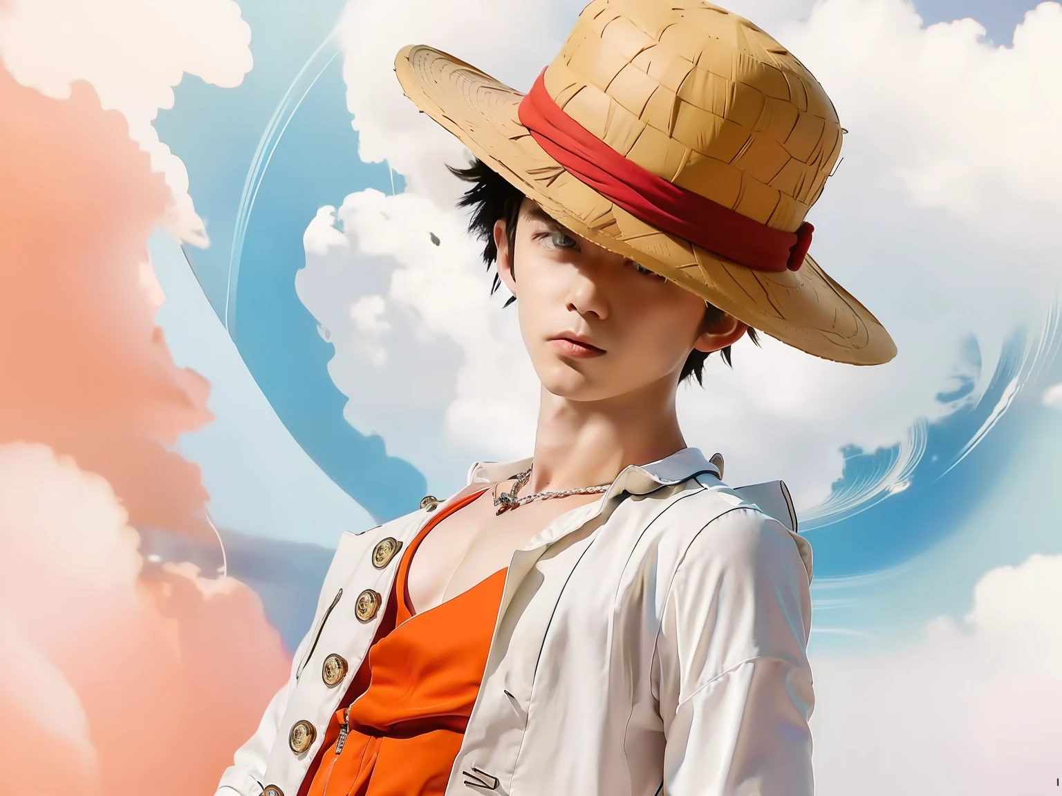 1boy, mugiwara no luffy, pirates, short hair, black hair, angry, realistic, detail ultra, 77mm lens