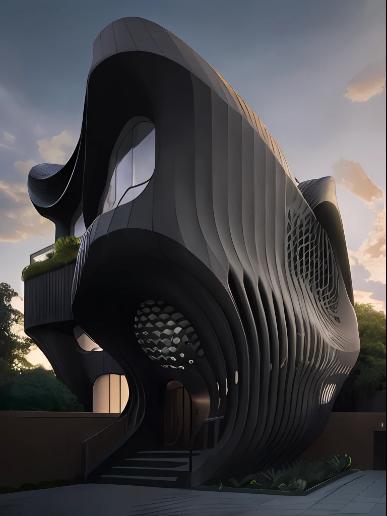 Fodo of a house with parametric architecture in the city, com formato de Xbox, realista, disco Rigido, 8k, shadow correction, epic daytime sky