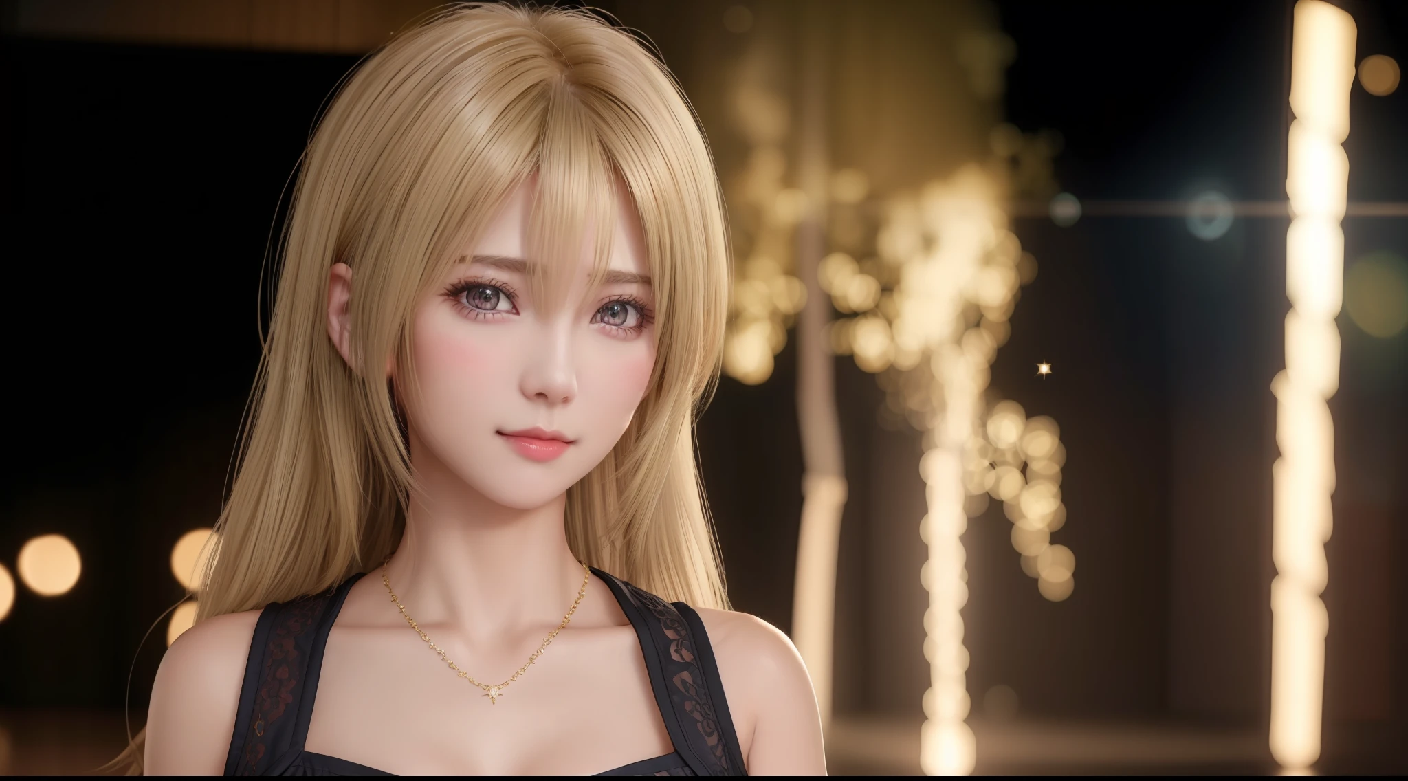 best quality, masterpiece, high_res, 1girl, hair ornament, necklace, jewelry, Beautiful face, upon body, tyndall effect, photo realistic, dark studio, rim lighting, two tone lighting, (high detailed skin:1.2), 8k uhd, dslr, soft lighting, high quality, volumetric lighting, candid, Photograph, high resolution, 4k, 8k, Bokeh, medium breasts, open fingers, (hair color:blonde:1)