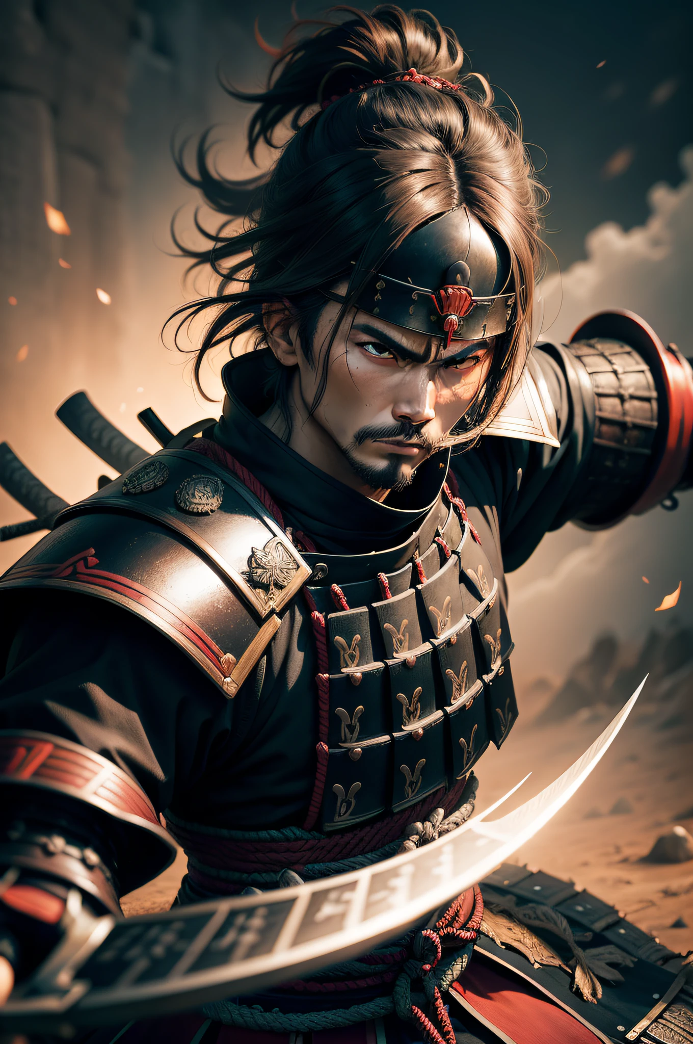 best quality, masterpiece, badass epic samurai pose, detail samurai, detail background, photography