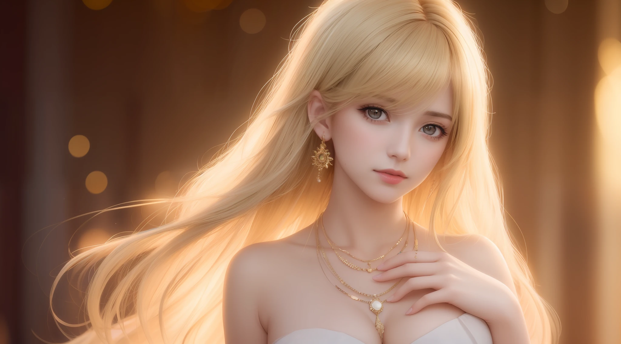 best quality, masterpiece, high_res, 1girl, hair ornament, necklace, jewelry, Beautiful face, upon body, tyndall effect, photo realistic, dark studio, rim lighting, two tone lighting, (high detailed skin:1.2), 8k uhd, dslr, soft lighting, high quality, volumetric lighting, candid, Photograph, high resolution, 4k, 8k, Bokeh, medium breasts, open fingers, (hair color:blonde:1)